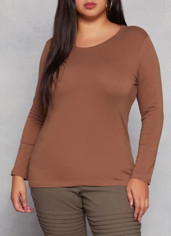 Plus Size Ambiance Long Sleeve Basic T Shirt made by Rainbow