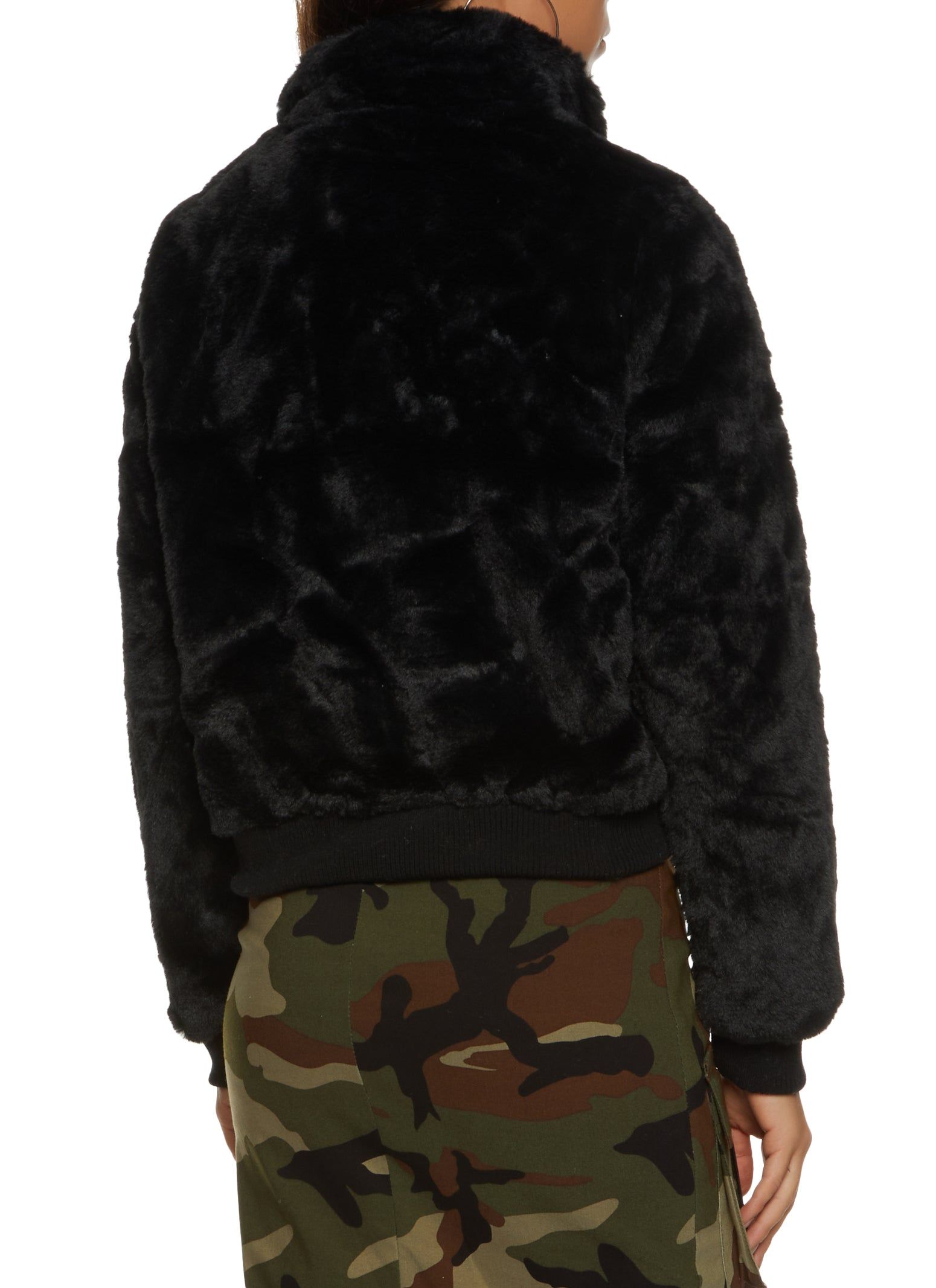 Faux Fur Zip Front Bomber Jacket sold by Rainbow product image thumbnail 2
