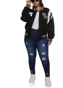 Plus Size Chenille Patch Letterman Jacket sold by Rainbow
