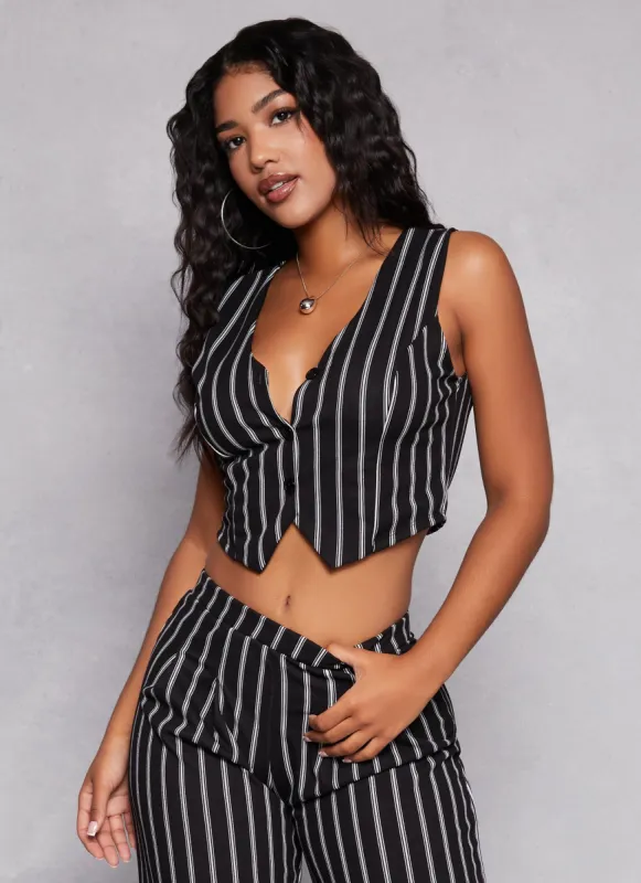 Striped Button Front Cropped Vest sold by Rainbow
