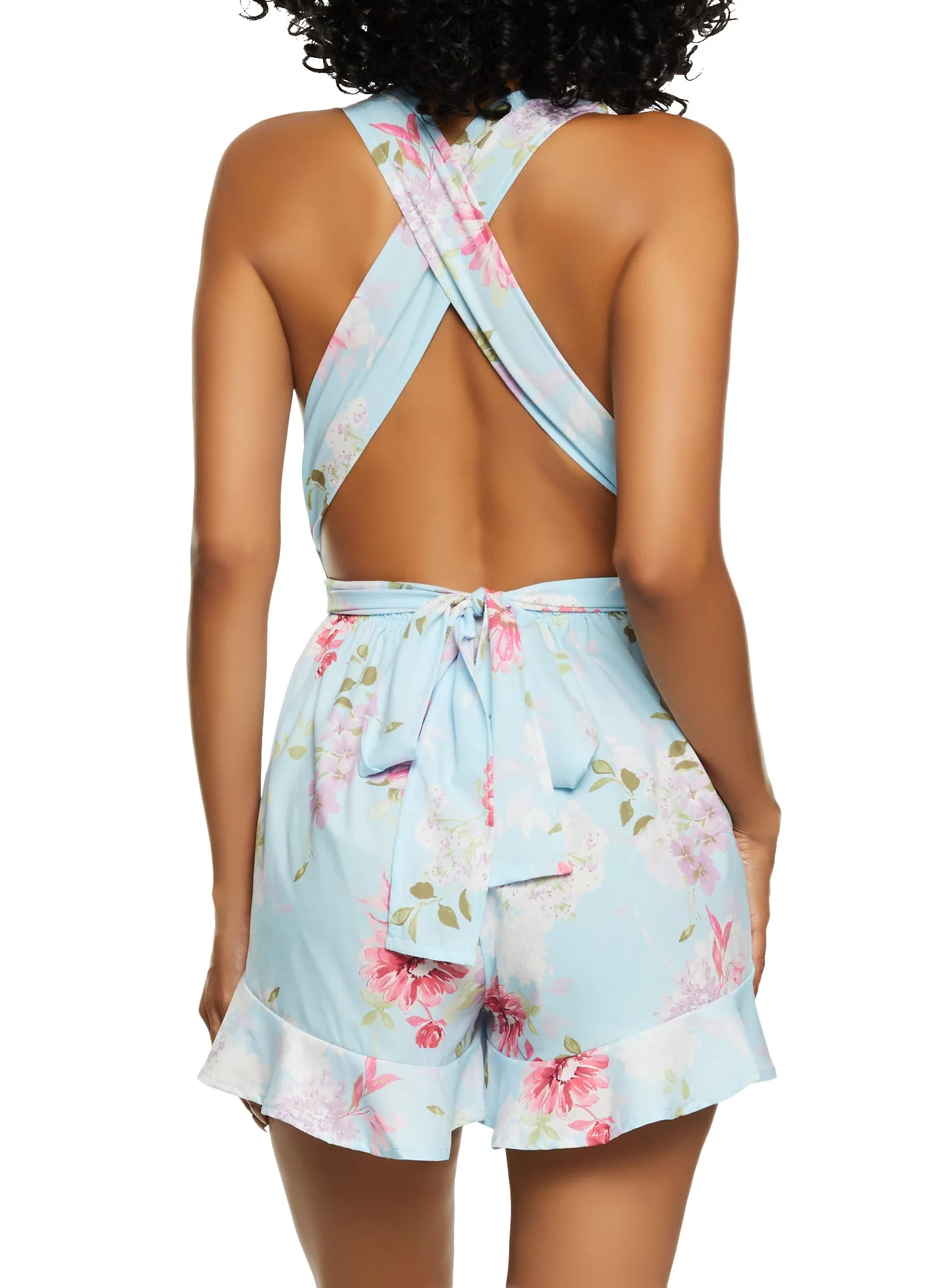 Haute Monde Floral Print Criss Cross Tie Back Romper sold by Rainbow product image thumbnail 3