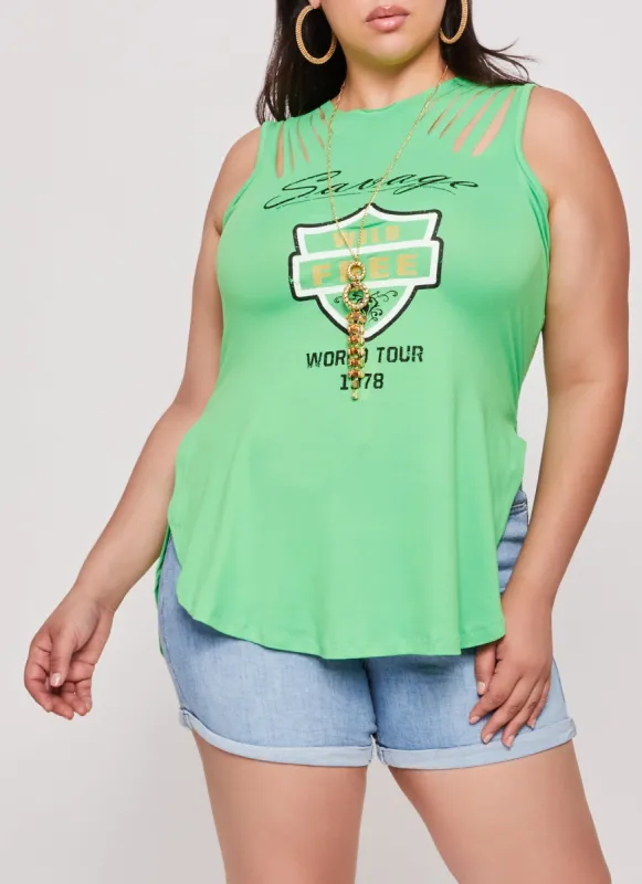 Plus Size Savage Wild Free Laser Cut Graphic Tank Top with Necklace sold by Rainbow