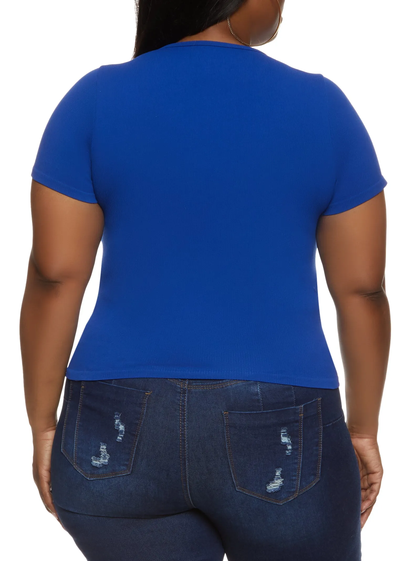 Plus Size Ribbed Chain Caged V Neck Tee sold by Rainbow product image thumbnail 2