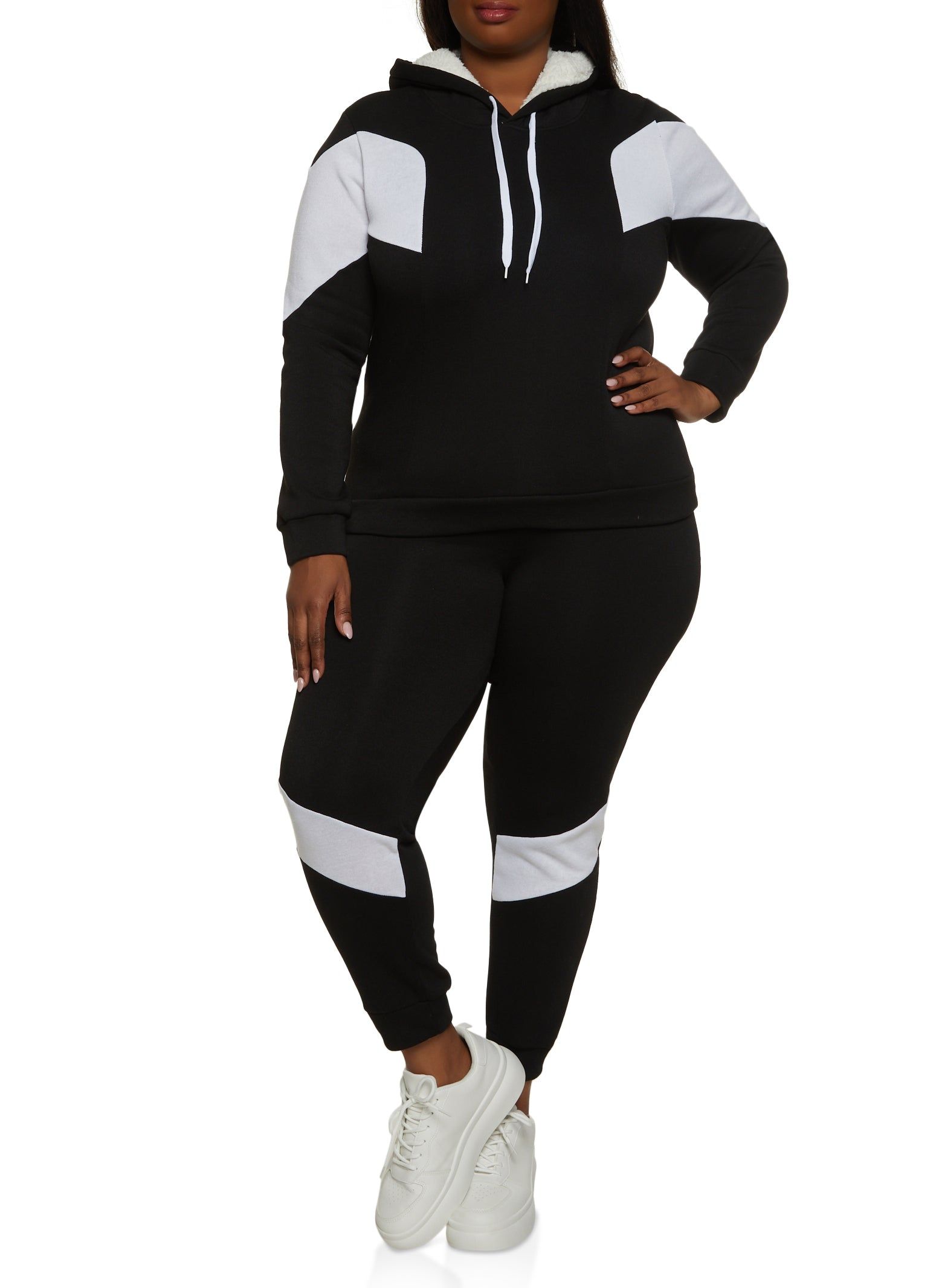 Plus Size Color Blocked Detail Sherpa Lined Hoodie sold by Rainbow product image thumbnail 2