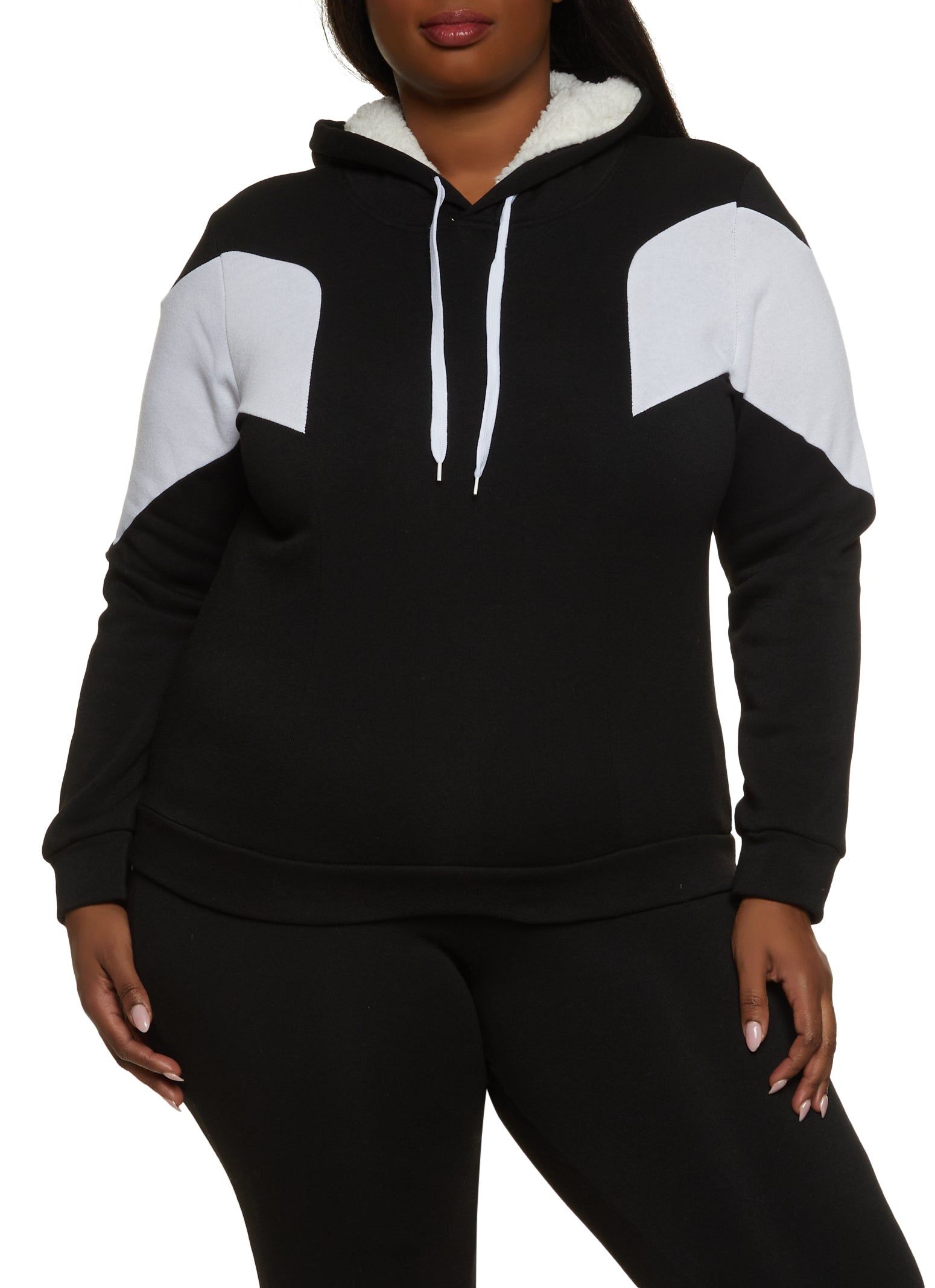 Plus Size Color Blocked Detail Sherpa Lined Hoodie sold by Rainbow