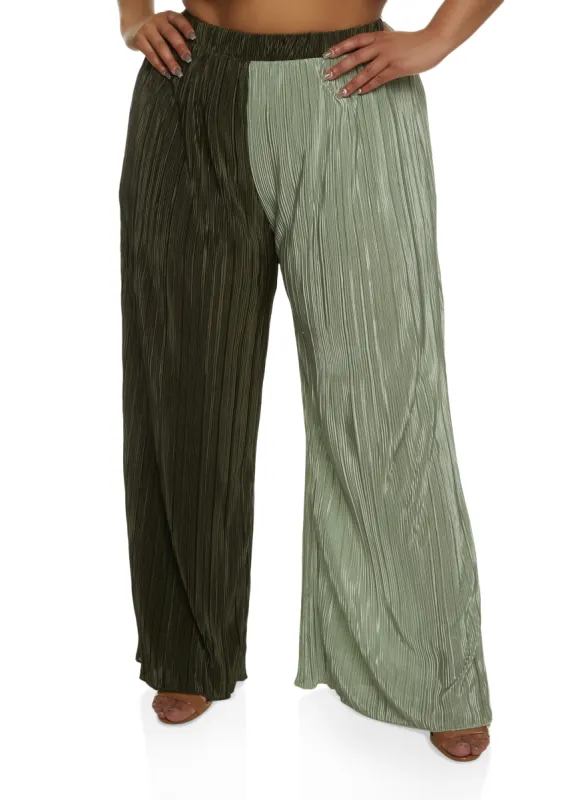 Plus Size Plisse Color Block Wide Leg Pants sold by Rainbow