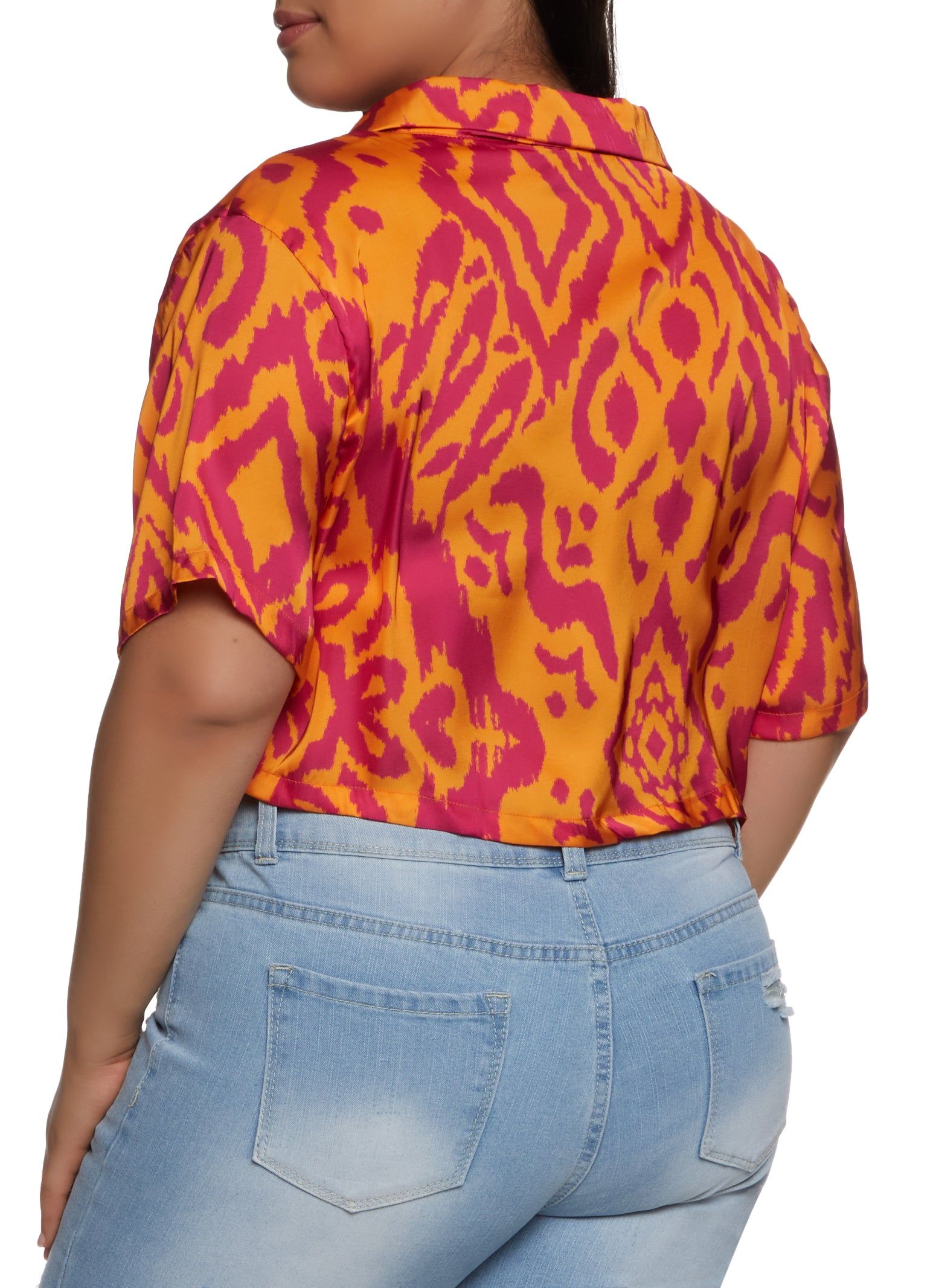Plus Size Printed Satin Cropped Shirt sold by Rainbow product image thumbnail 2