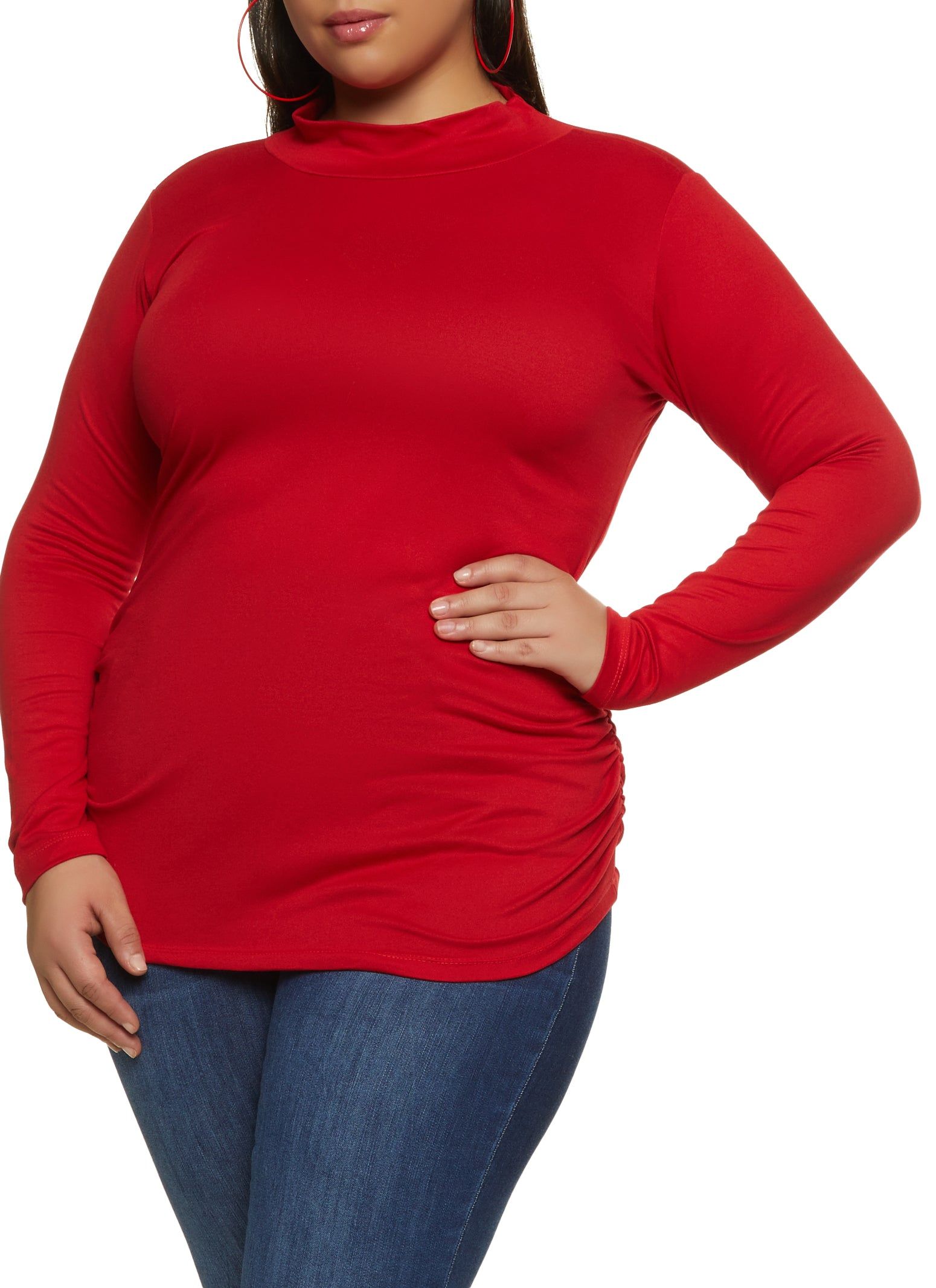 Plus Size Basic Mock Neck Ruched Side Top sold by Rainbow