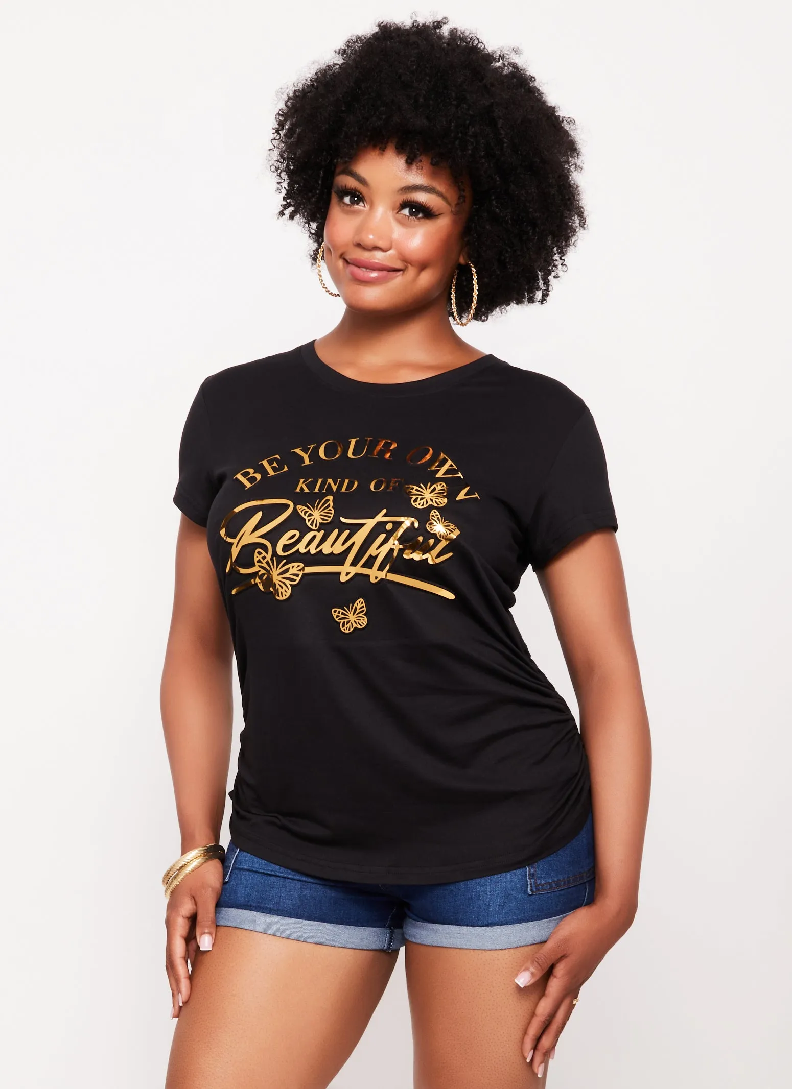 Plus Size Beautiful 3D Foil Graphic Tee sold by Rainbow