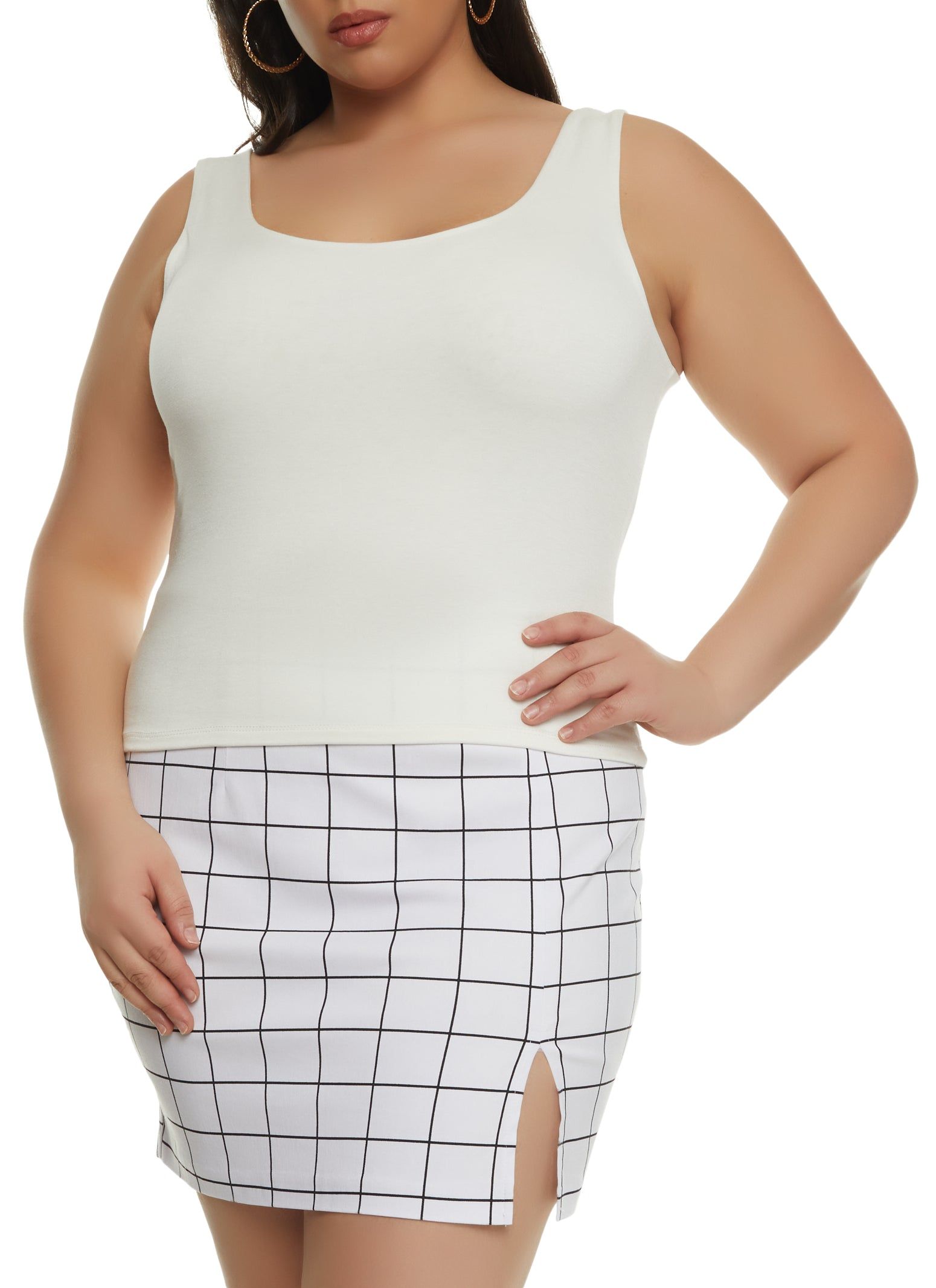 Plus Size Double Layer Scoop Neck Tank Top sold by Rainbow