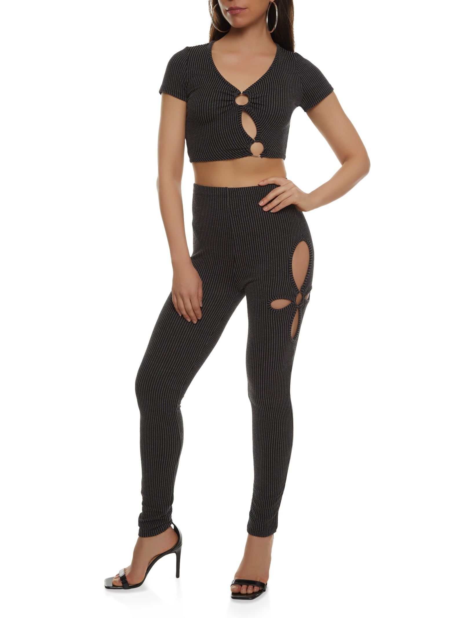 Ribbed O Ring Cut Out Crop Top sold by Rainbow product image thumbnail 2