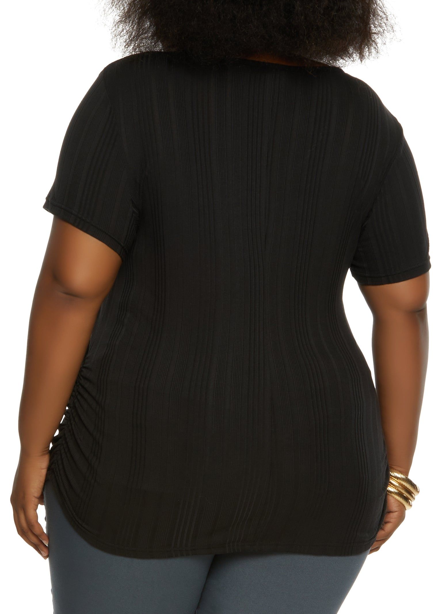 Plus Size Rib Knit Ruched Side Top with Necklace sold by Rainbow product image thumbnail 2