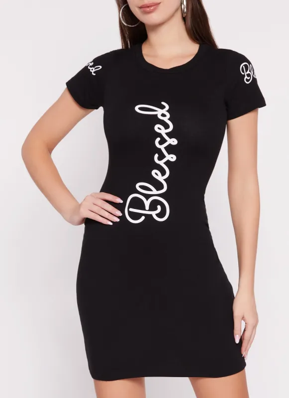 Blessed Crew Neck T Shirt Dress sold by Rainbow