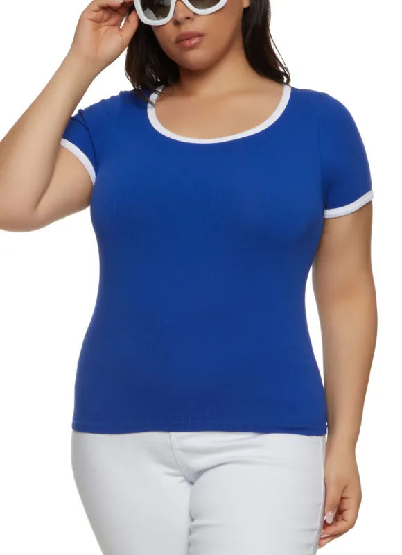 Plus Size Rib Knit Seamless Ringer Tee sold by Rainbow