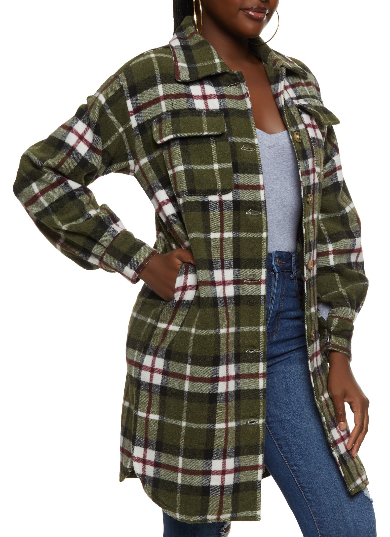 Plaid Oversized Button Front Shacket sold by Rainbow