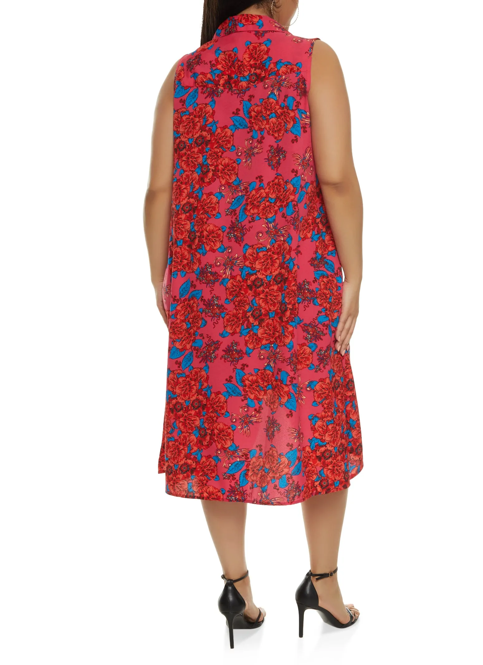 Plus Size Floral Print Sleeveless Button Front Shirt Dress sold by Rainbow product image thumbnail 3