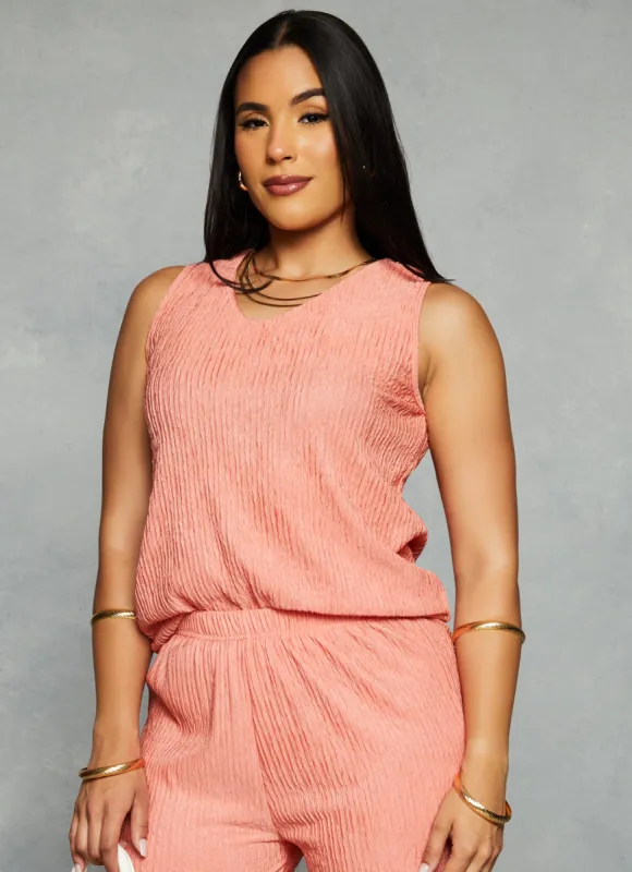 Plisse V Neck Tank Top sold by Rainbow