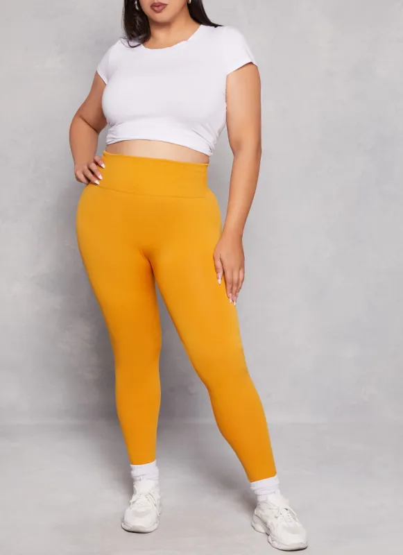 Plus Size Fleece Textured Waistband Leggings sold by Rainbow