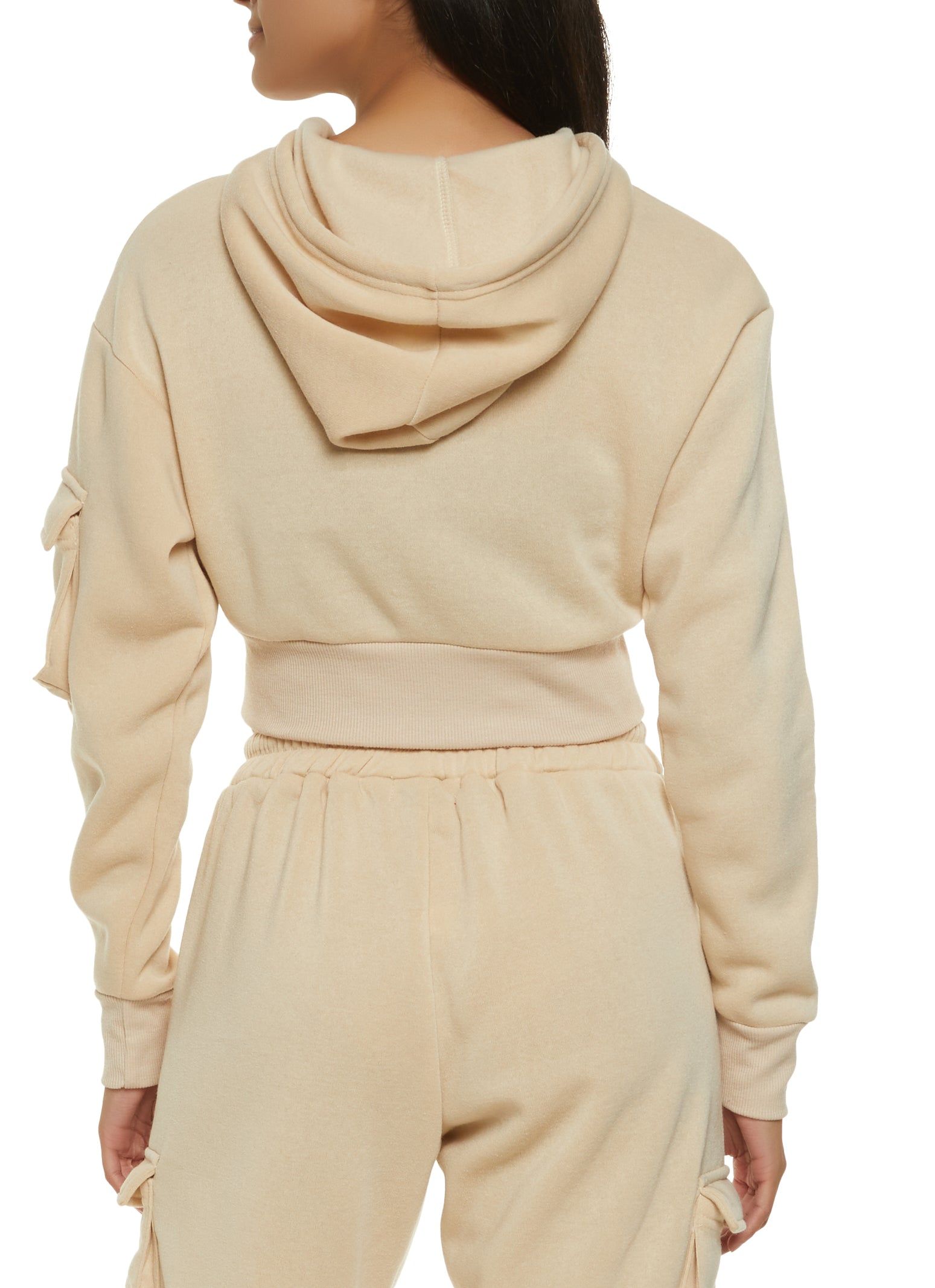 Solid Cargo Pocket Cropped Hoodie sold by Rainbow product image thumbnail 3