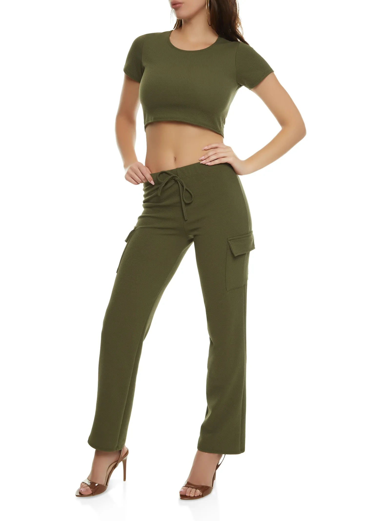 Crepe Knit Crew Neck Crop Top sold by Rainbow