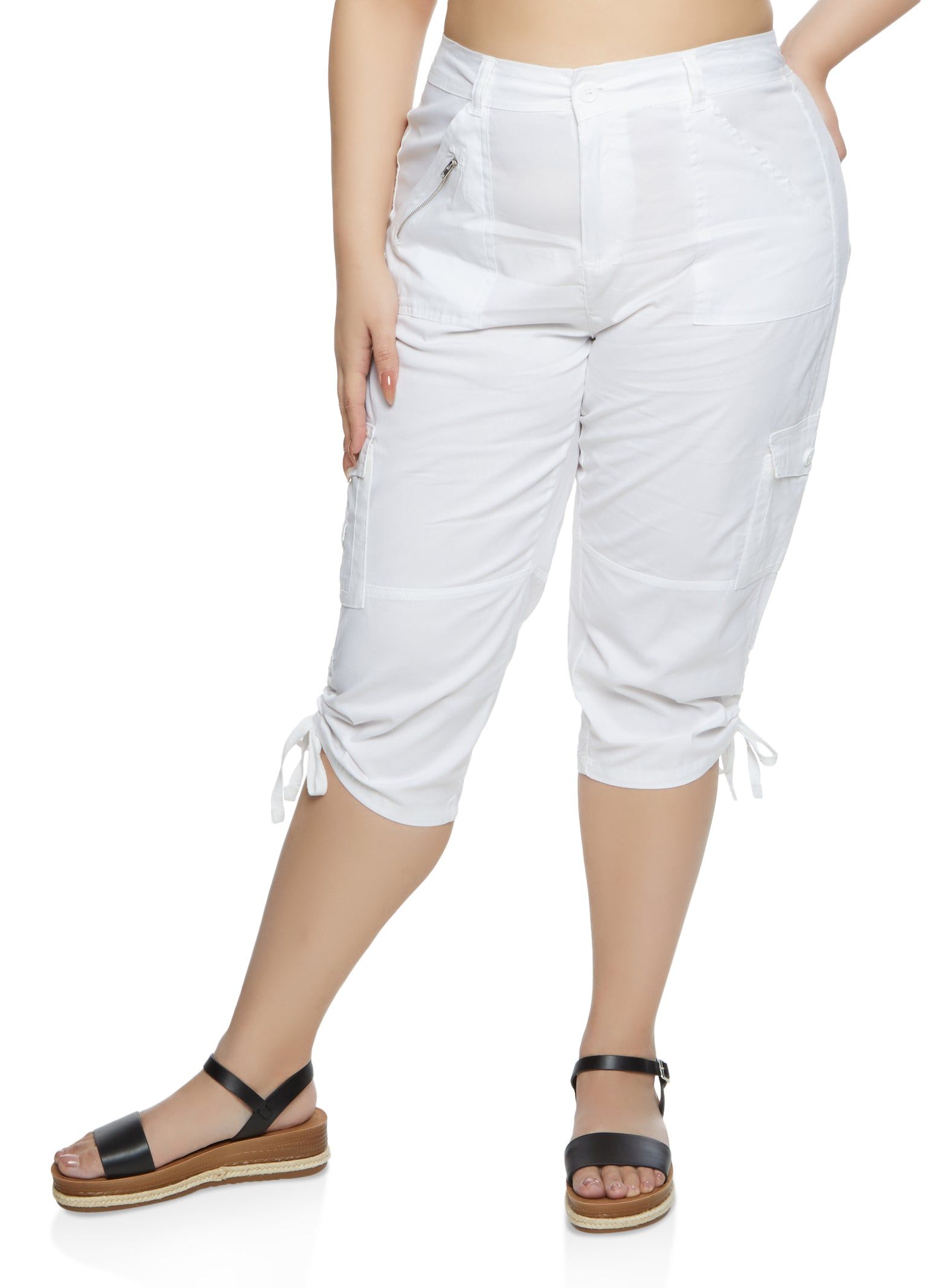 Plus Size Zip Detail Cargo Pocket Capri Pants sold by Rainbow