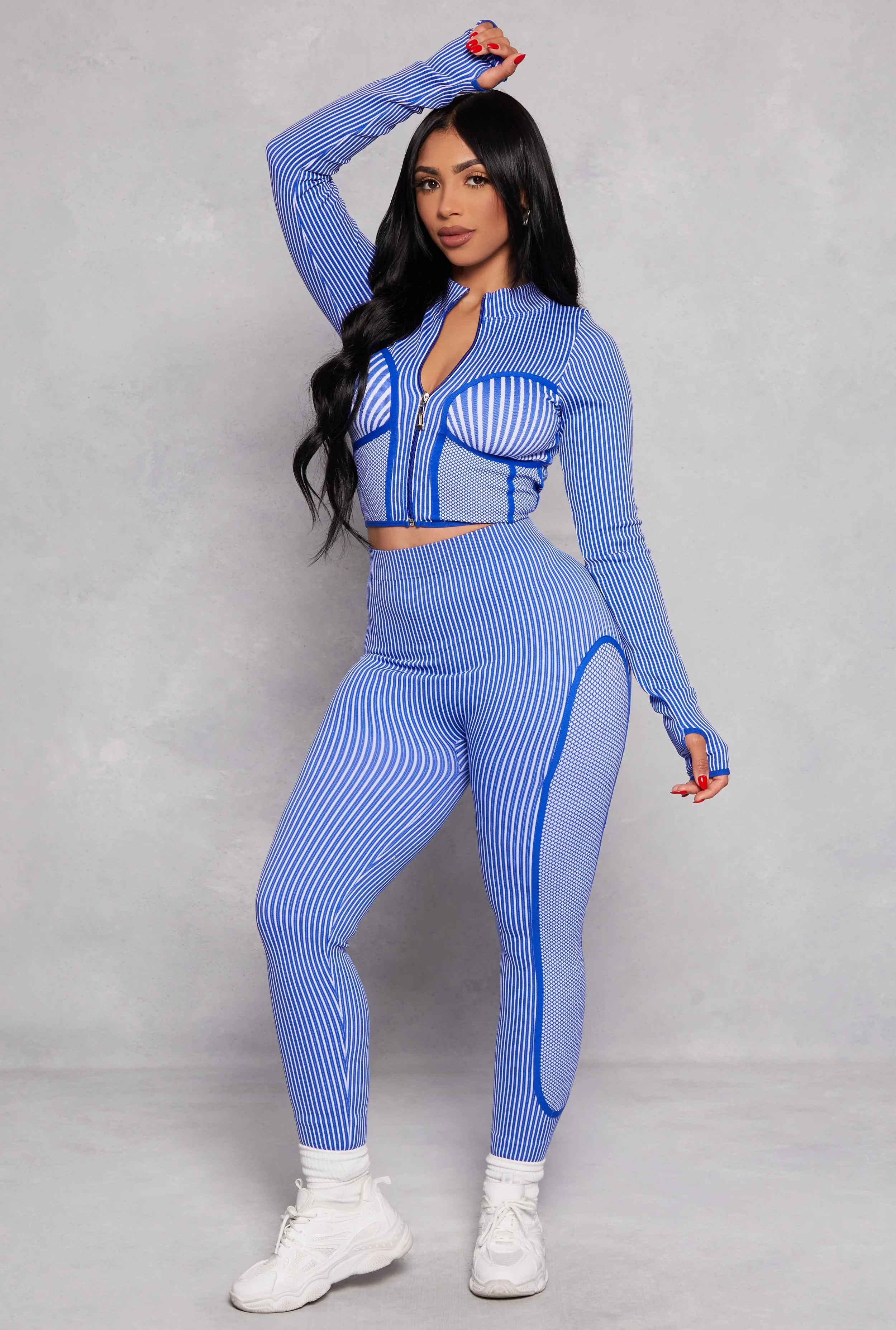 Seamless Rib Knit Striped Zip Front Track Jacket sold by Rainbow product image thumbnail 2