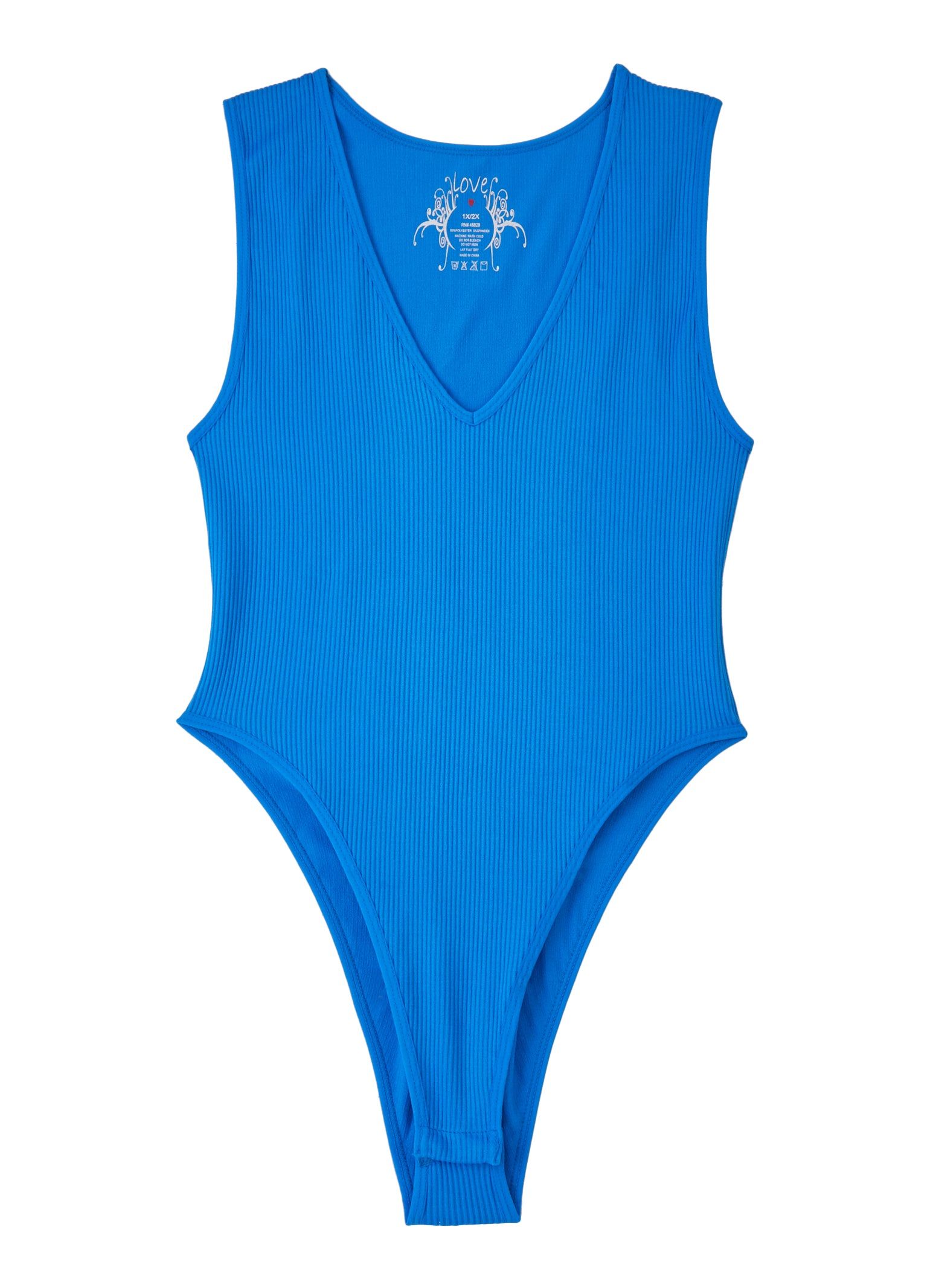 Plus Size Rib Knit High Cut Seamless V Neck Bodysuit sold by Rainbow product image thumbnail 5