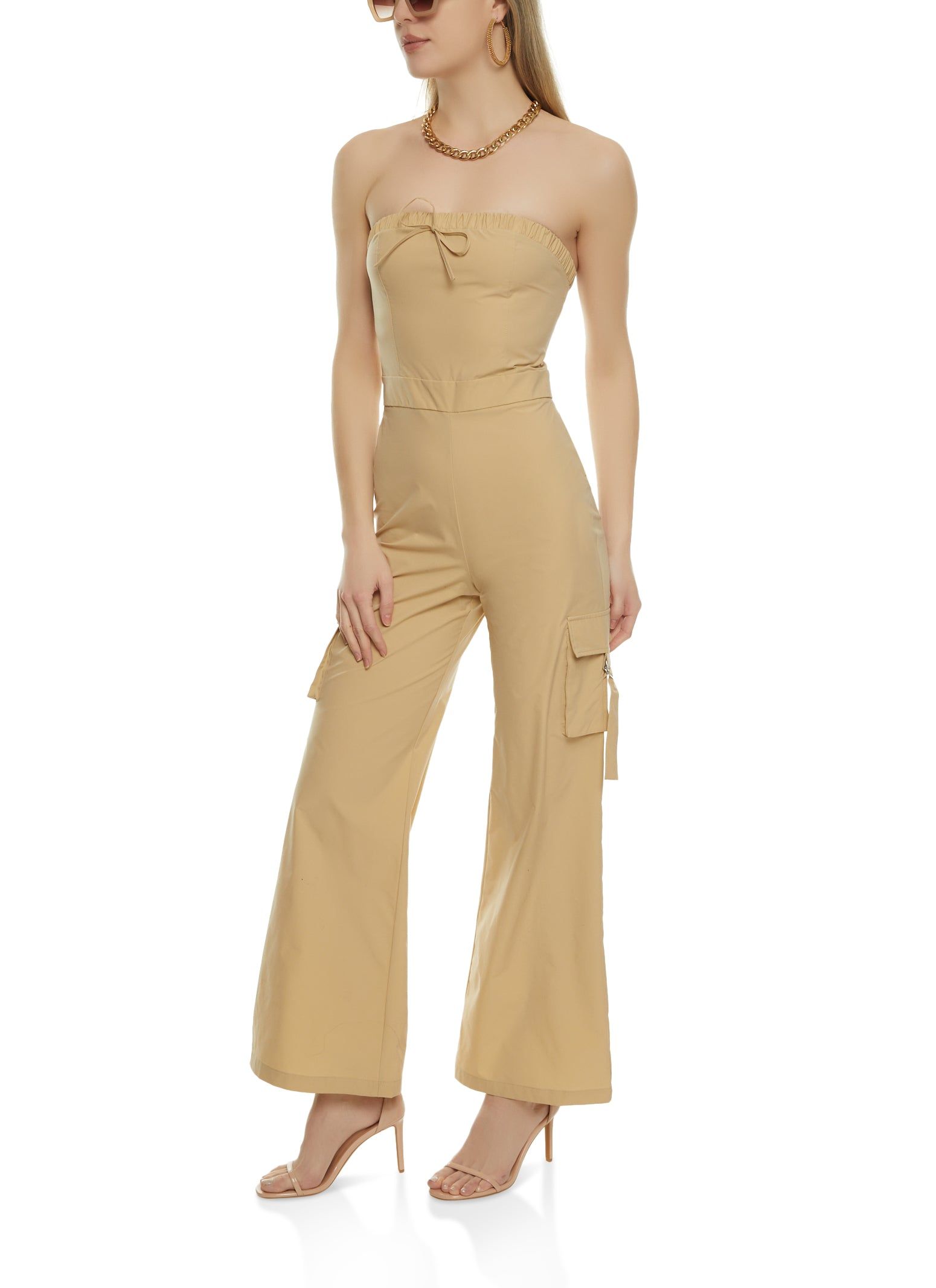 Zip Back Strapless Cargo Pocket Jumpsuit sold by Rainbow