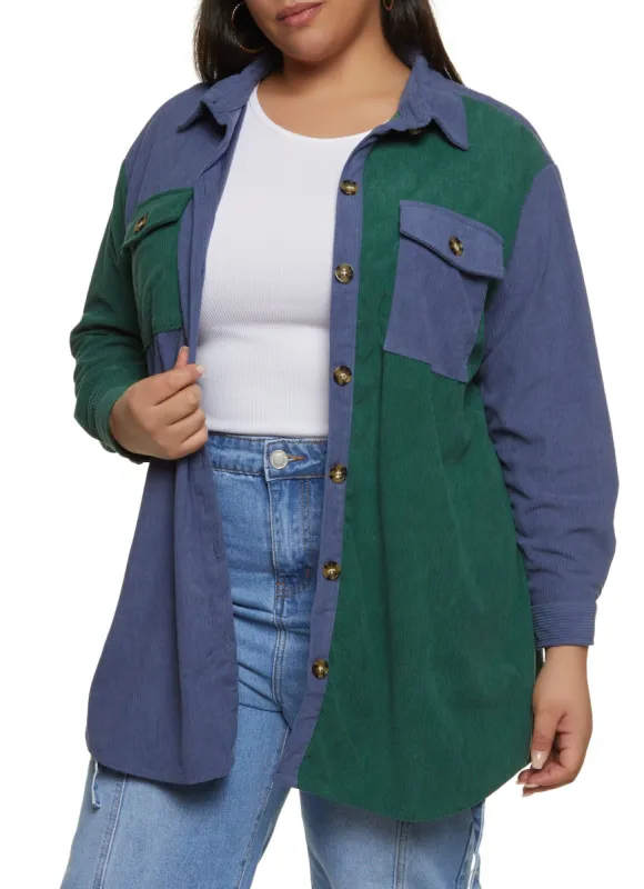 Plus Size Corduroy Button Front Tunic Shirt sold by Rainbow