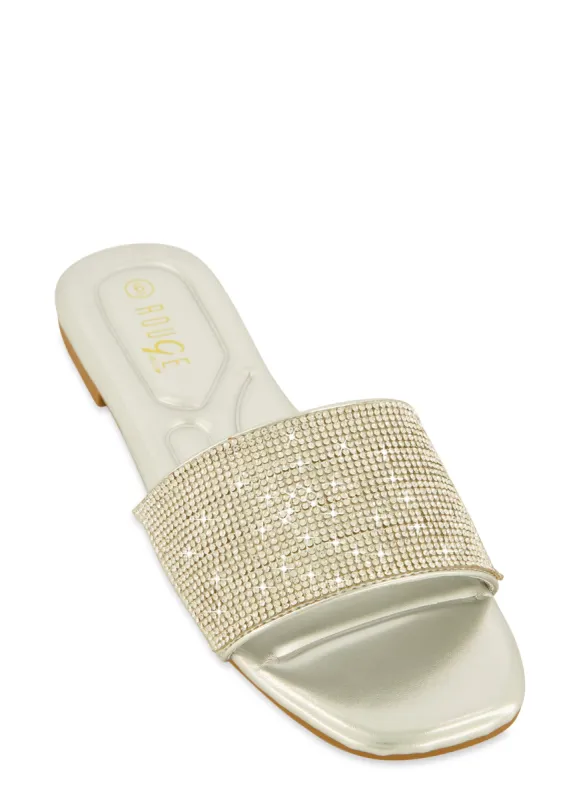 Open Toe Rhinestone Band Slide Sandals sold by Rainbow