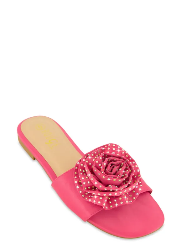 Rhinestone Rose Slide Sandals sold by Rainbow