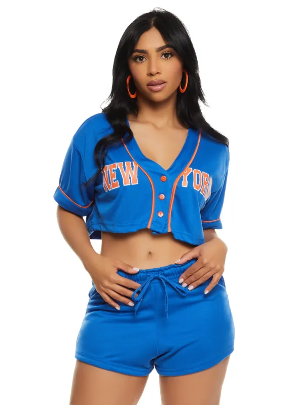 City Graphic Mesh Cropped Baseball Tee sold by Rainbow