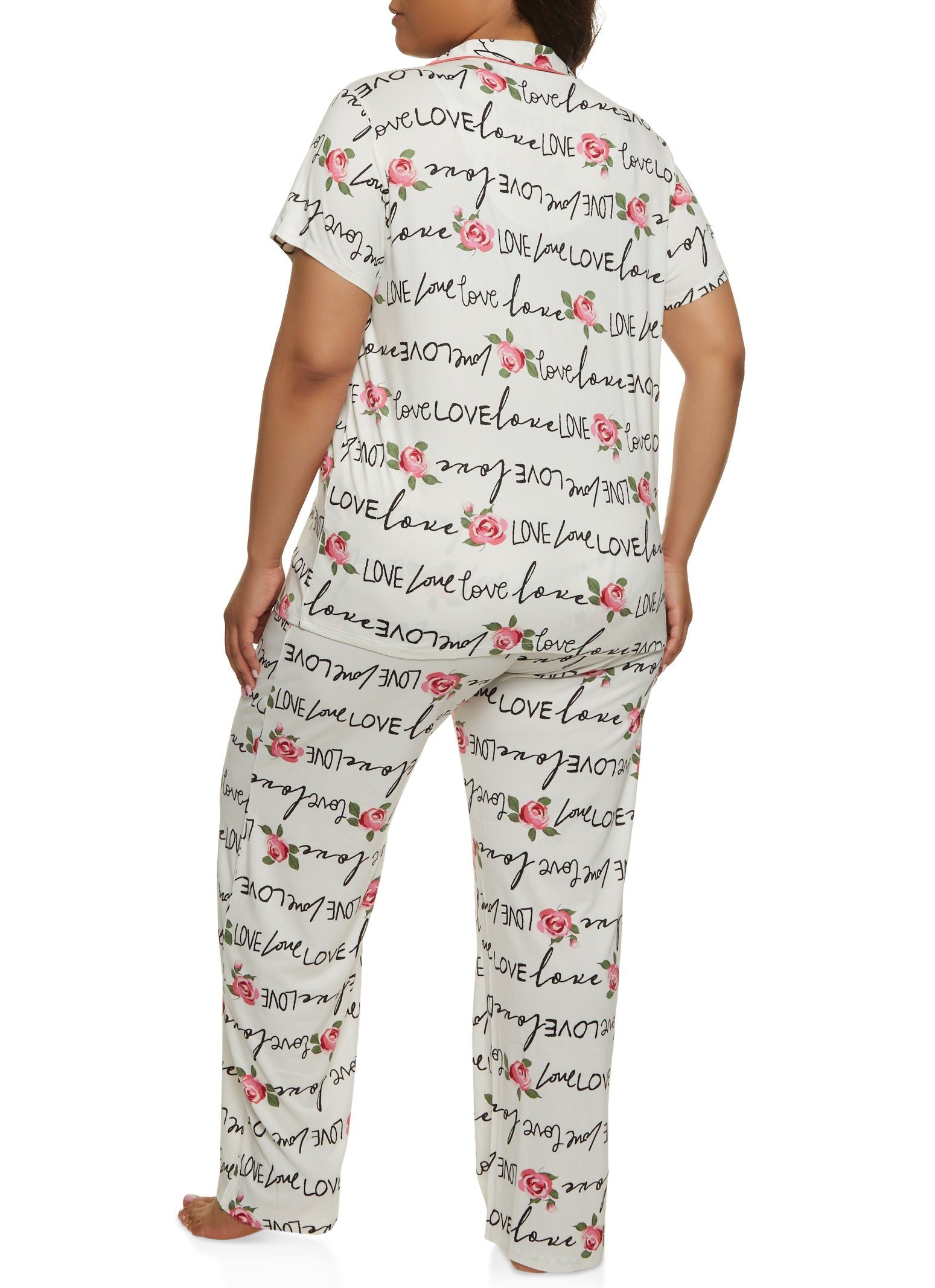 Plus Size Love Rose Graphic Print Pajama Shirt and Pants sold by Rainbow product image thumbnail 2