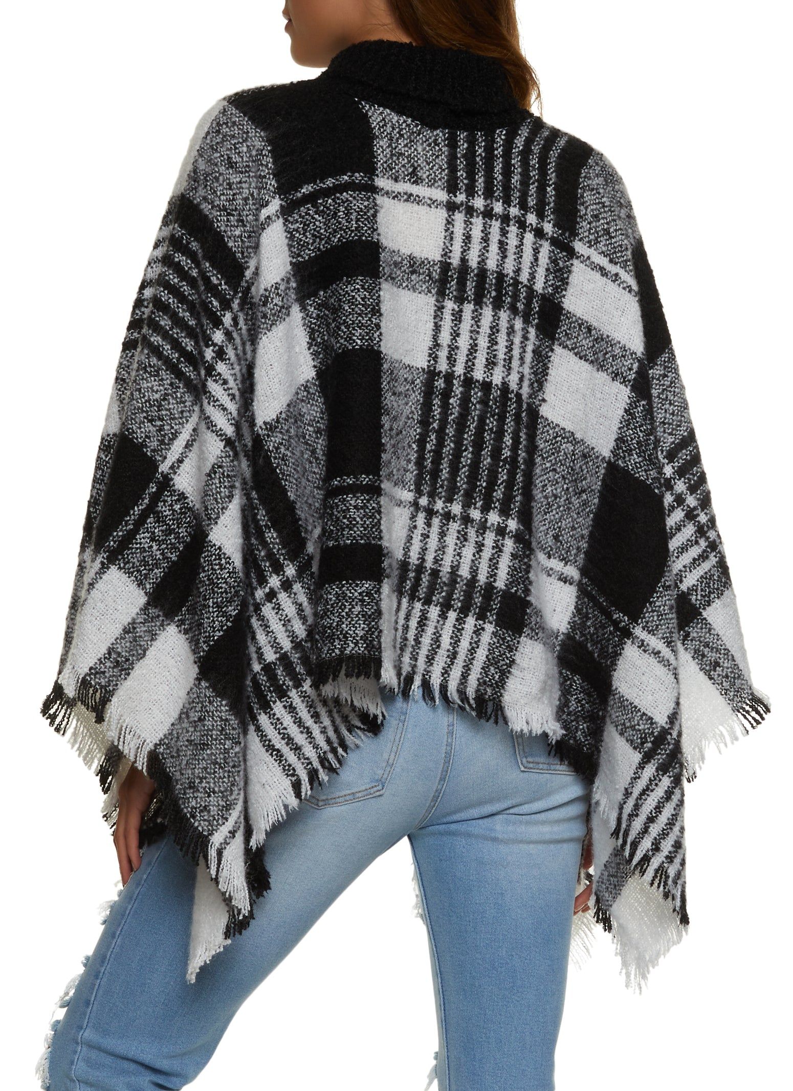 Plaid Turtleneck Frayed Hem Poncho sold by Rainbow product image thumbnail 5