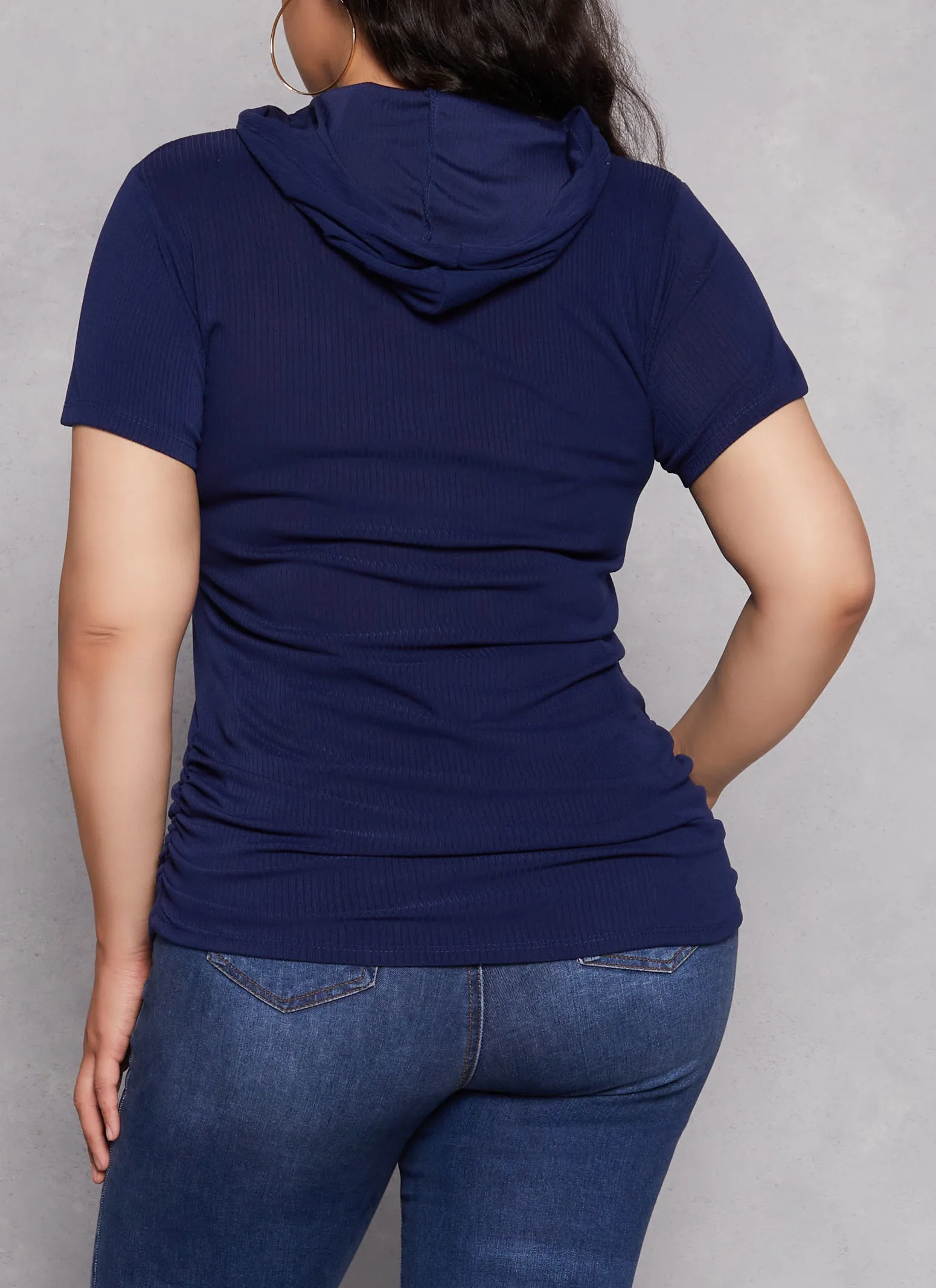 Plus Size Rib Knit Hooded Short Sleeve Tee sold by Rainbow product image thumbnail 3