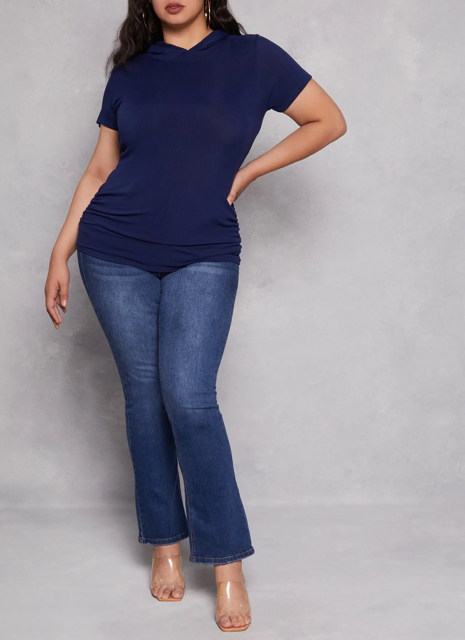 Plus Size Rib Knit Hooded Short Sleeve Tee sold by Rainbow product image thumbnail 2