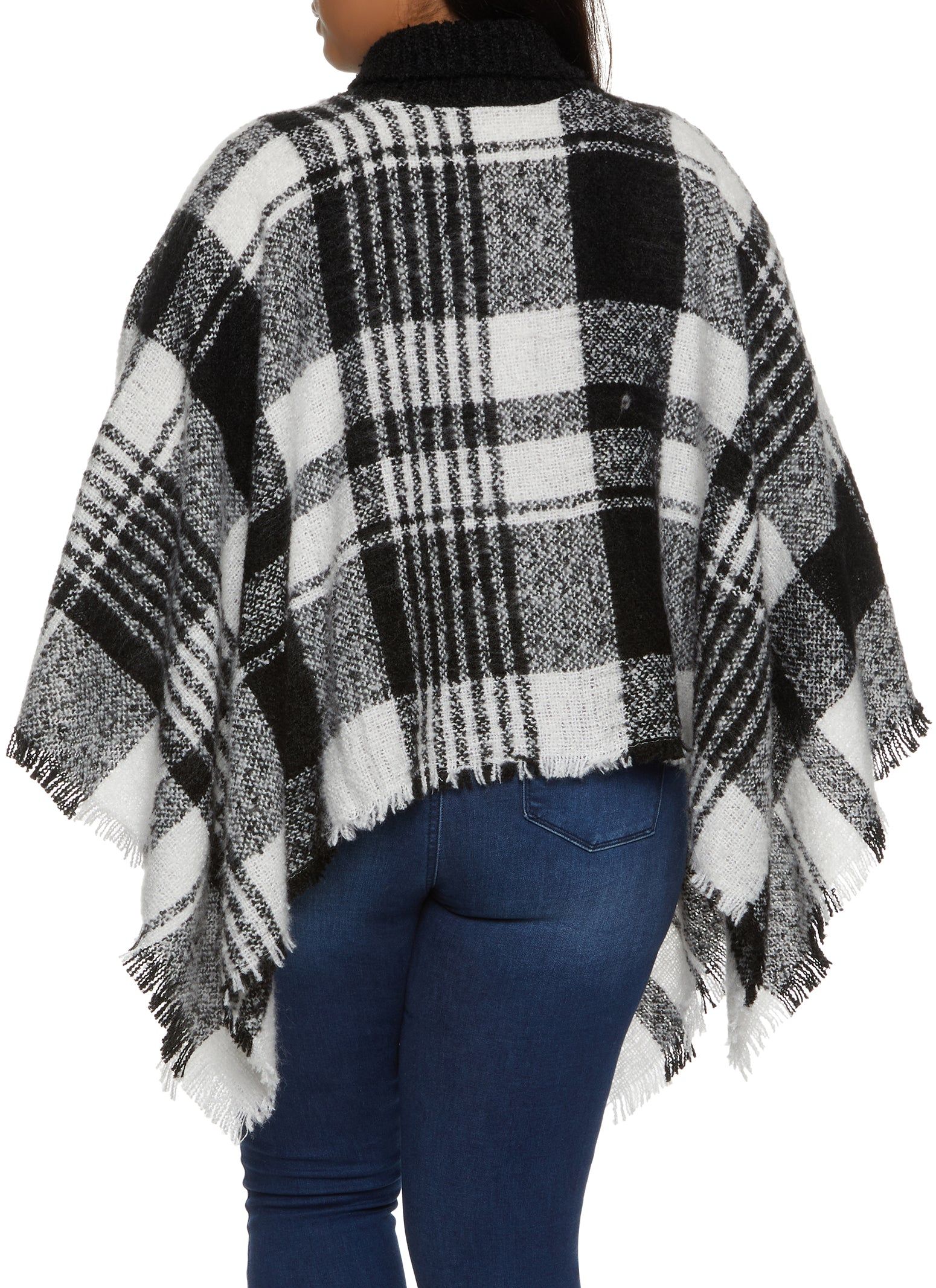 Plaid Turtleneck Frayed Hem Poncho sold by Rainbow product image thumbnail 2