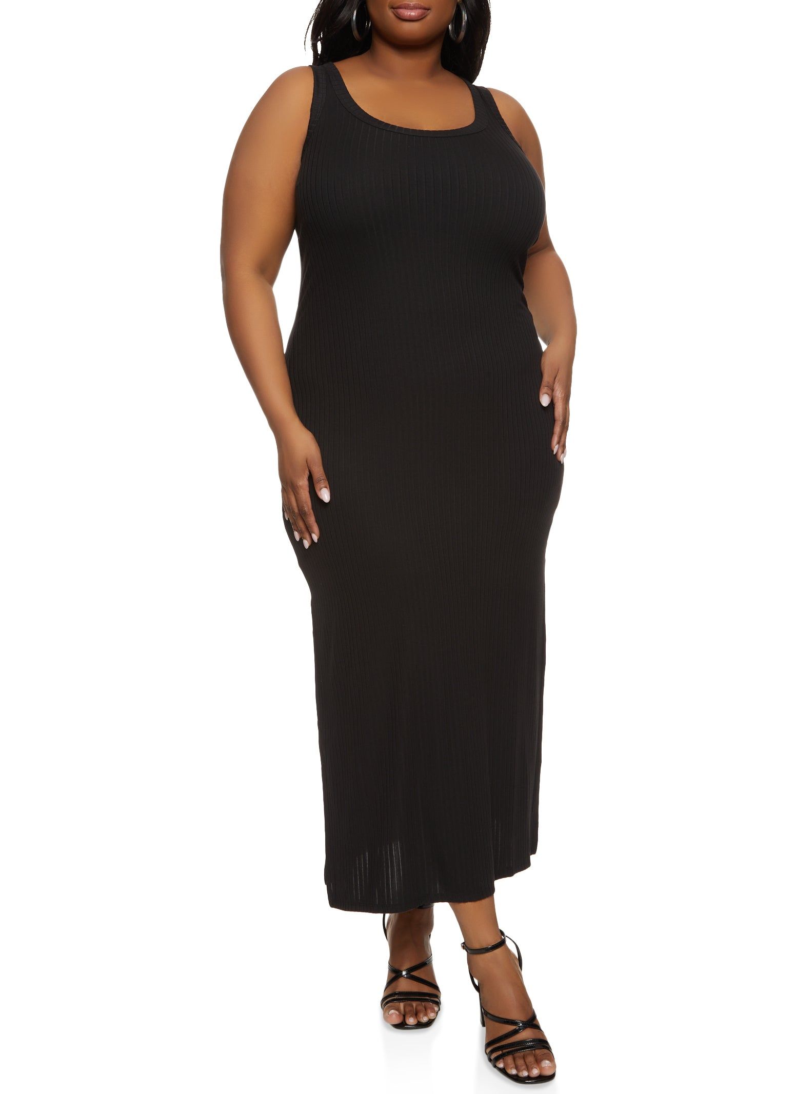 Plus Size Ribbed Knit Side Slit Maxi Tank Dress sold by Rainbow product image thumbnail 2