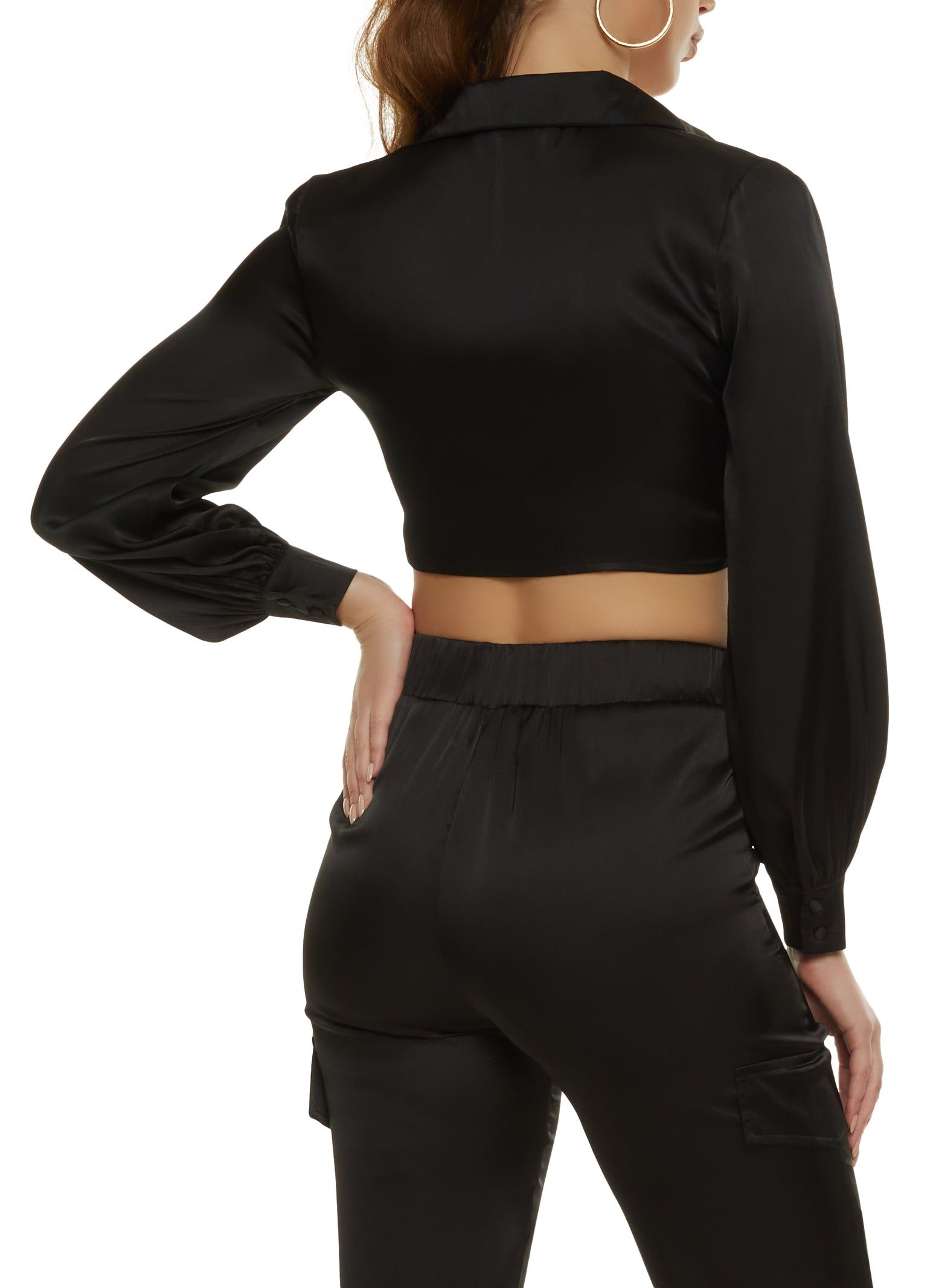 Satin Collared Tie Front Crop Top sold by Rainbow product image thumbnail 3