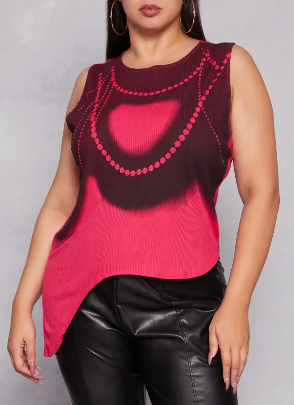 Plus Size Ribbed Pearl Graphic Tank Top sold by Rainbow