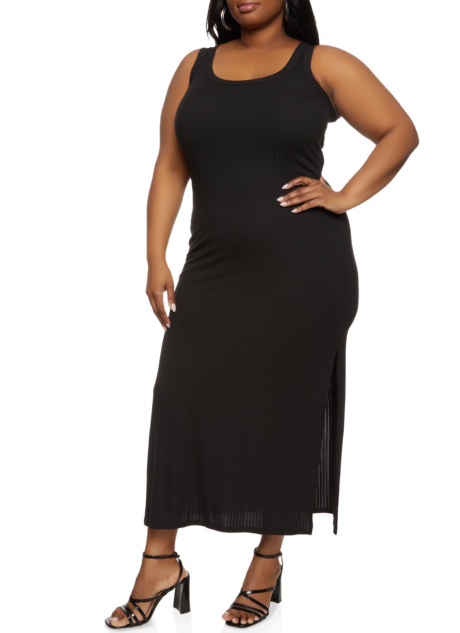 Plus Size Ribbed Knit Side Slit Maxi Tank Dress sold by Rainbow