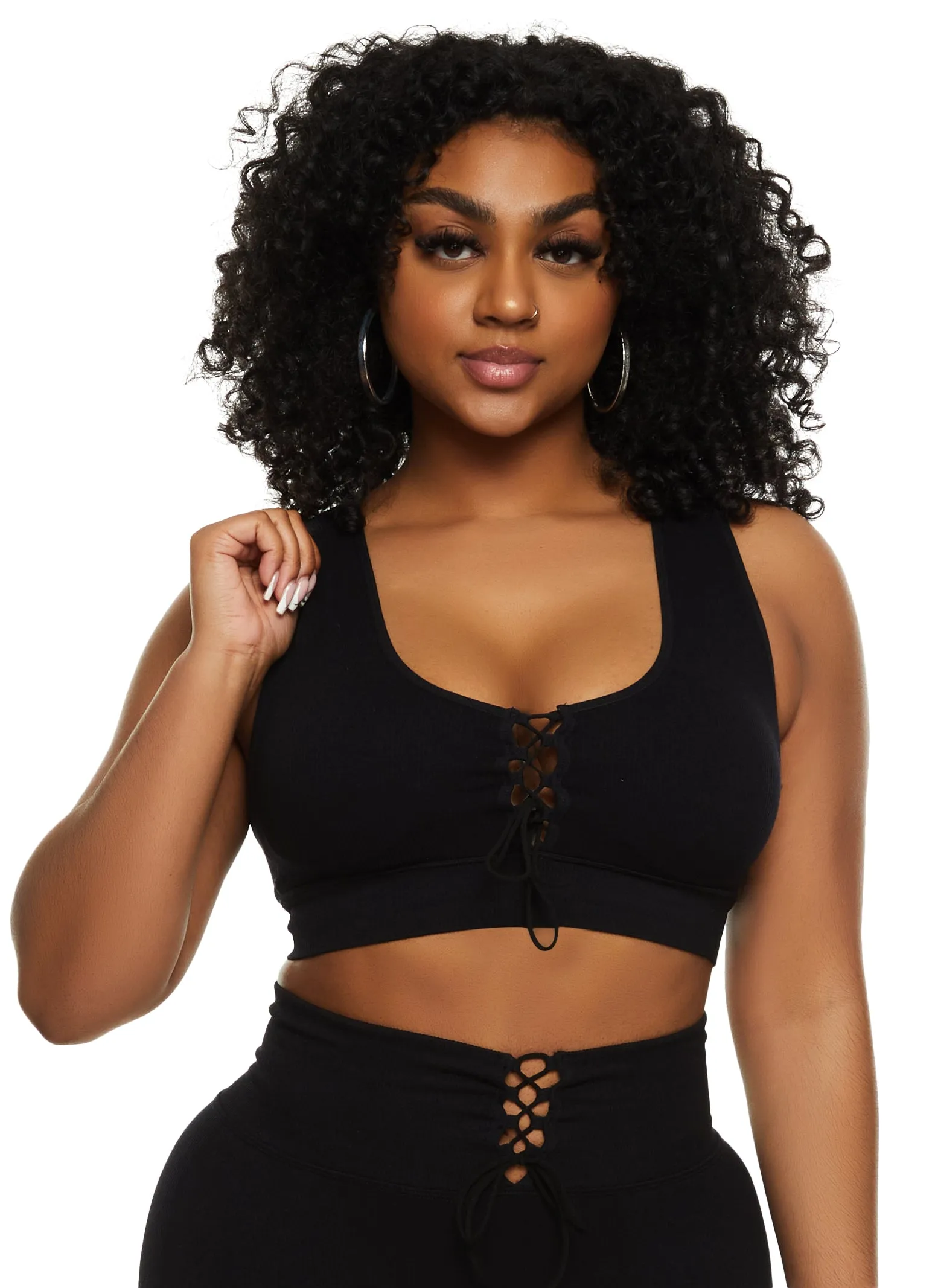 Seamless Lace Up Front Crop Top sold by Rainbow