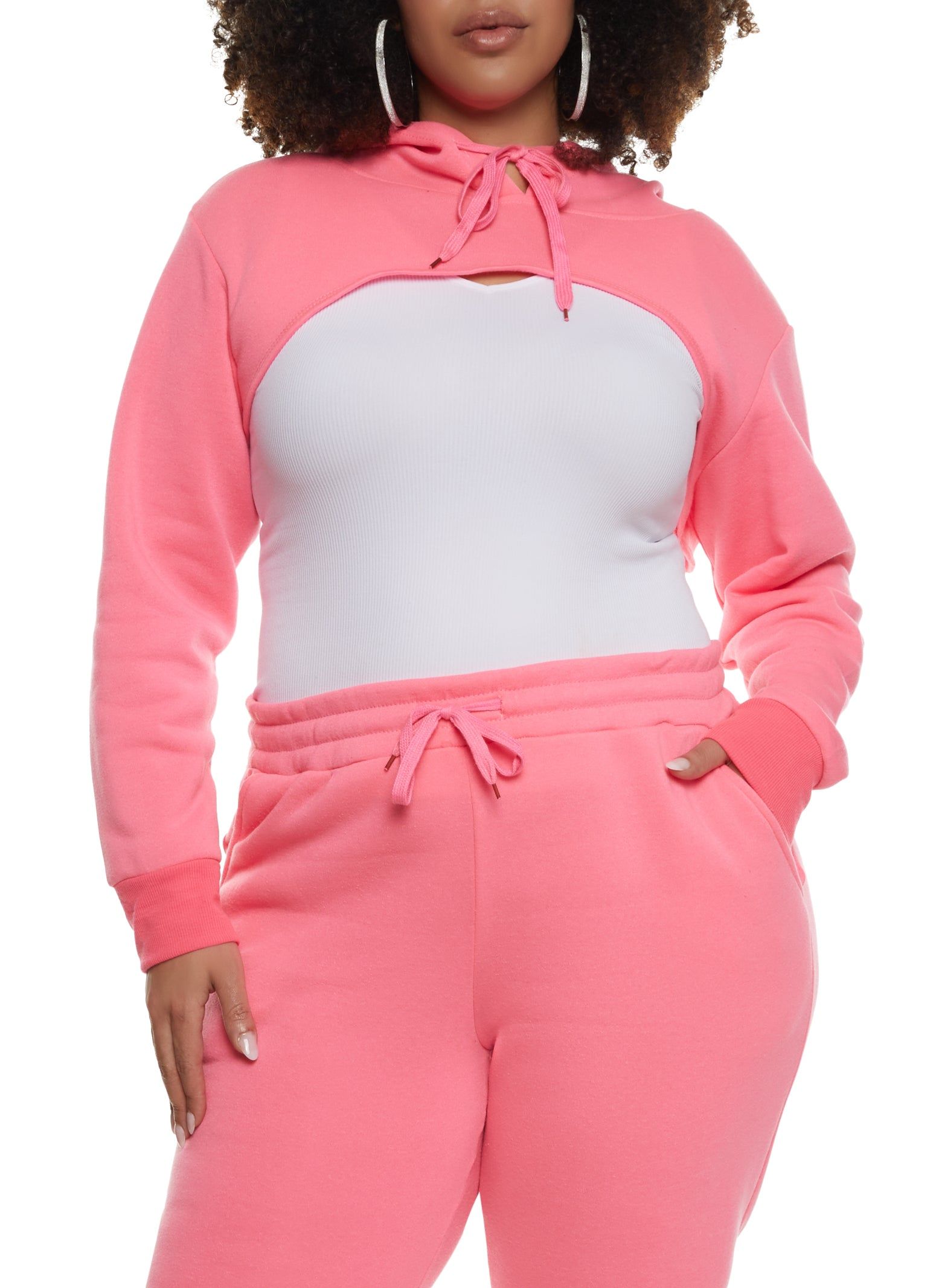 Plus Size Long Sleeve Shrug Hoodie sold by Rainbow