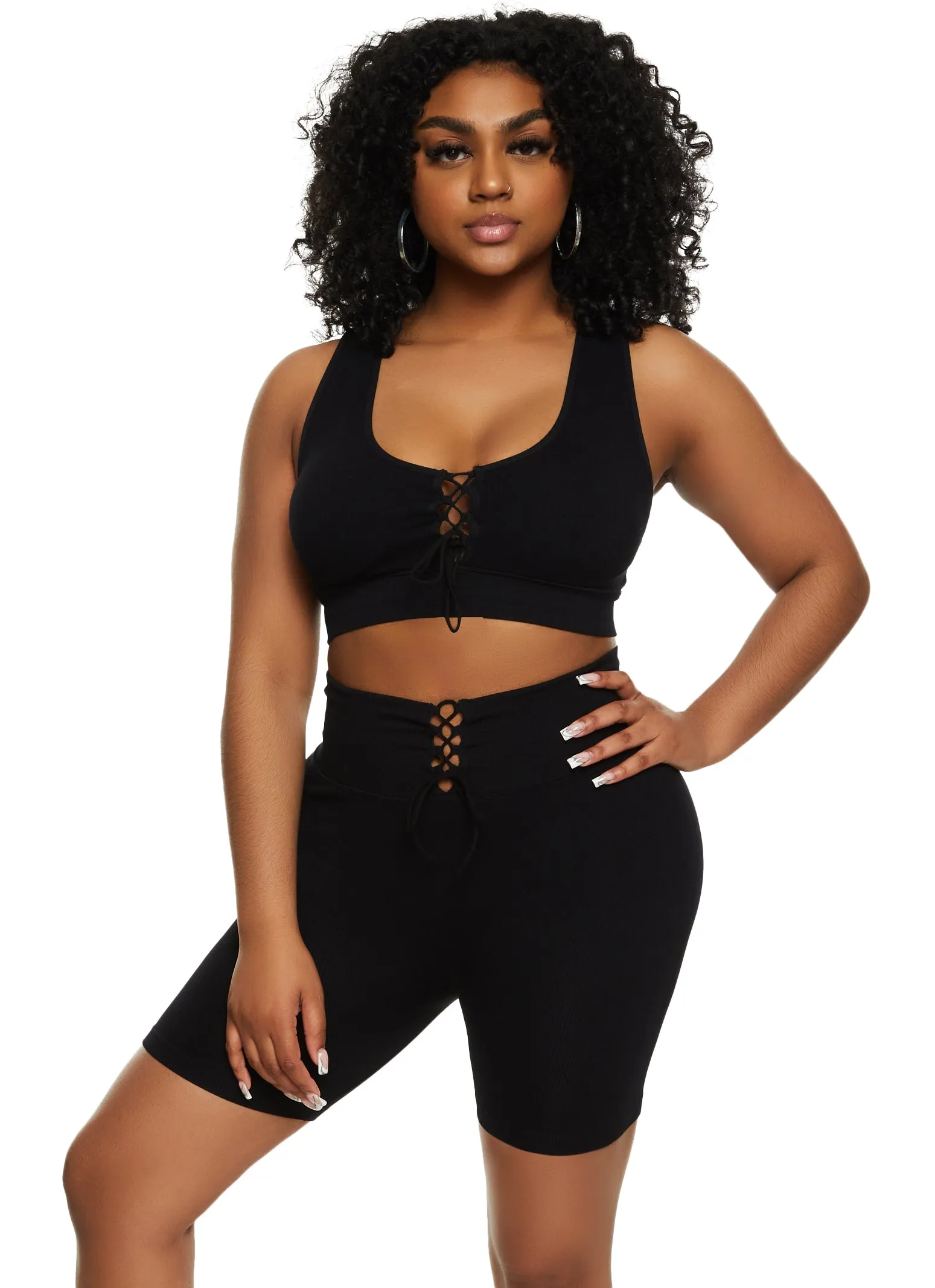 Seamless Lace Up Front Crop Top sold by Rainbow product image thumbnail 2