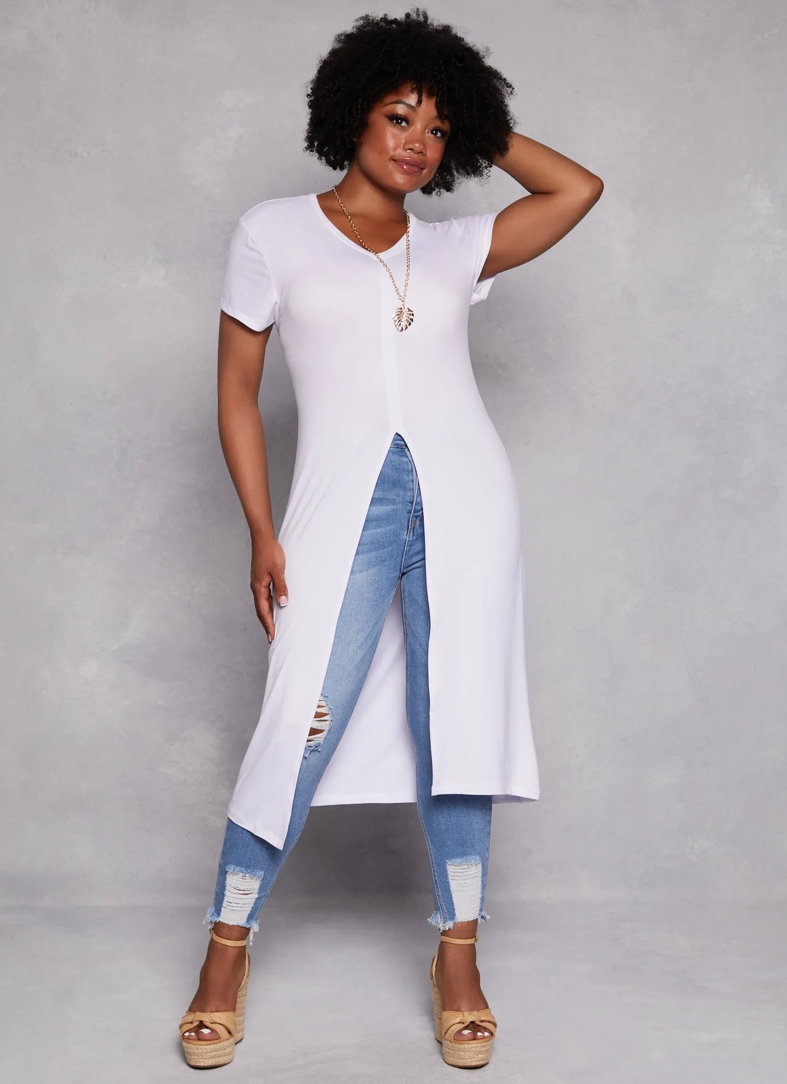 Plus Size Silt Front Maxi Top with Necklace sold by Rainbow