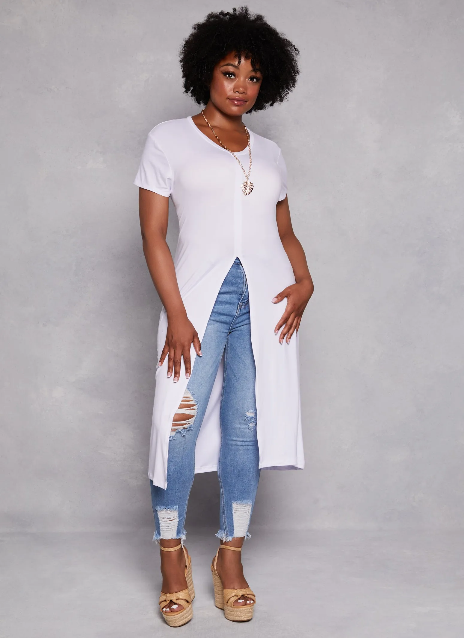 Plus Size Silt Front Maxi Top with Necklace sold by Rainbow product image thumbnail 2