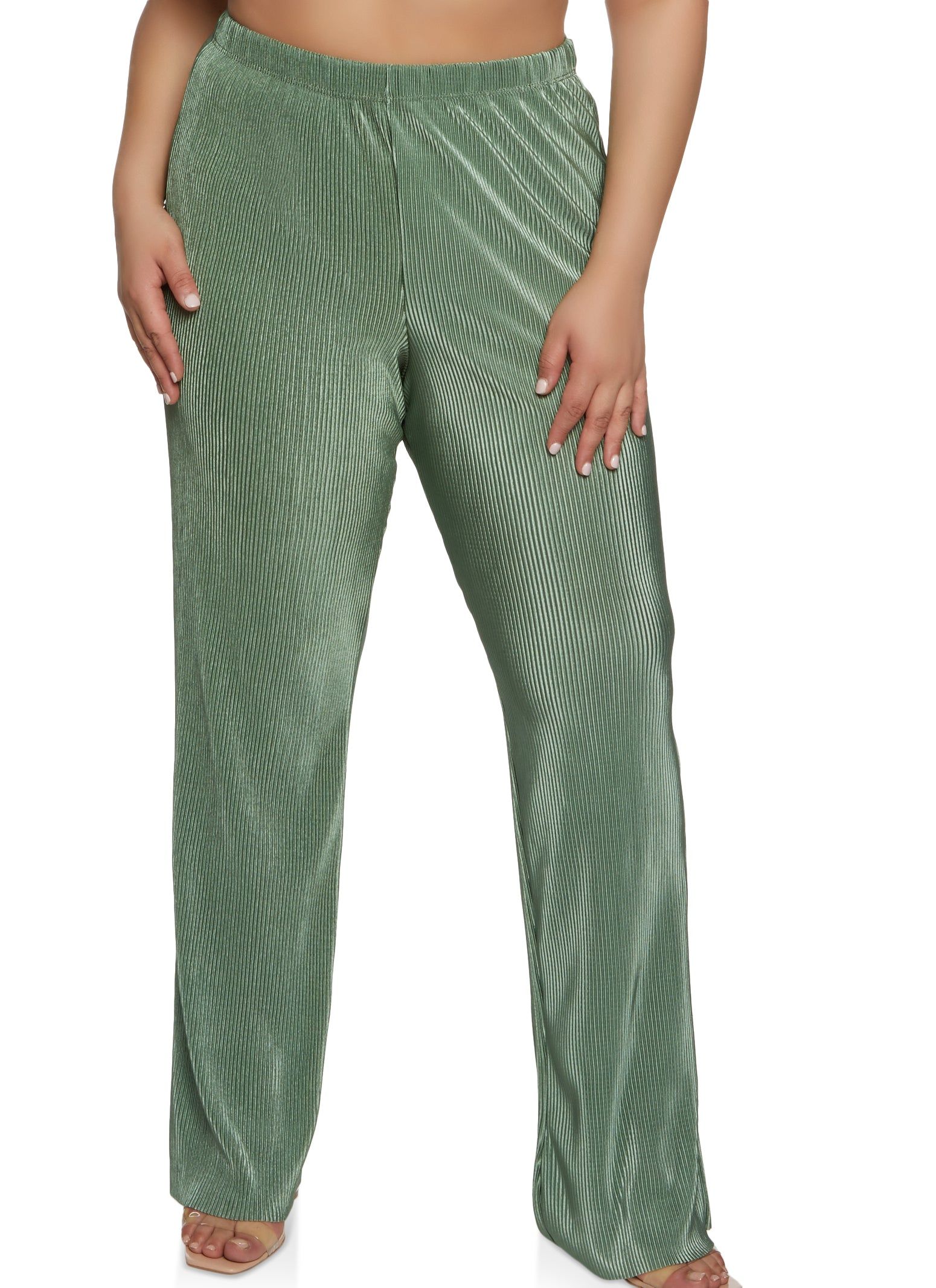 Plus Size Plisse High Waist Palazzo Pants sold by Rainbow