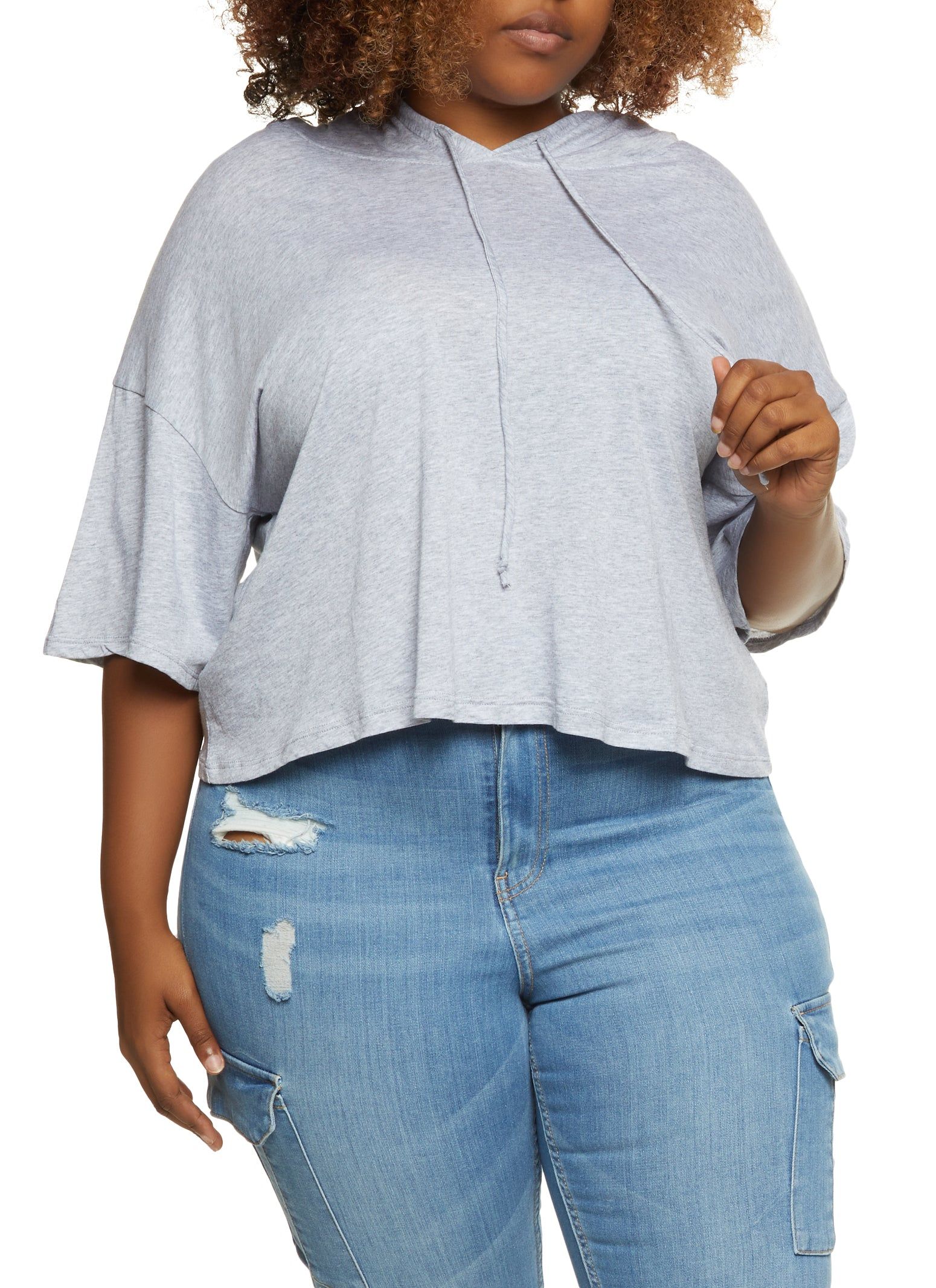 Plus Size Short Sleeve Boxy Hooded Tee sold by Rainbow