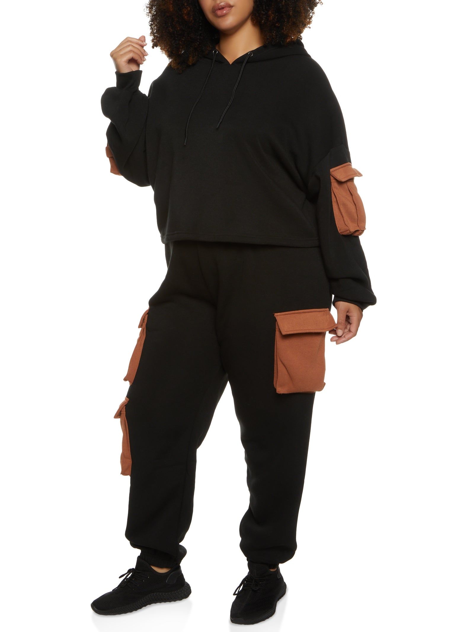 Plus Size Color Block Cargo Pocket Cropped Hoodie sold by Rainbow product image thumbnail 2