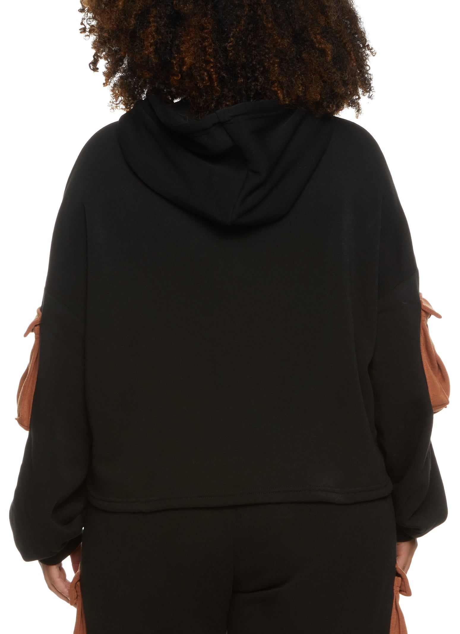 Plus Size Color Block Cargo Pocket Cropped Hoodie sold by Rainbow product image thumbnail 3